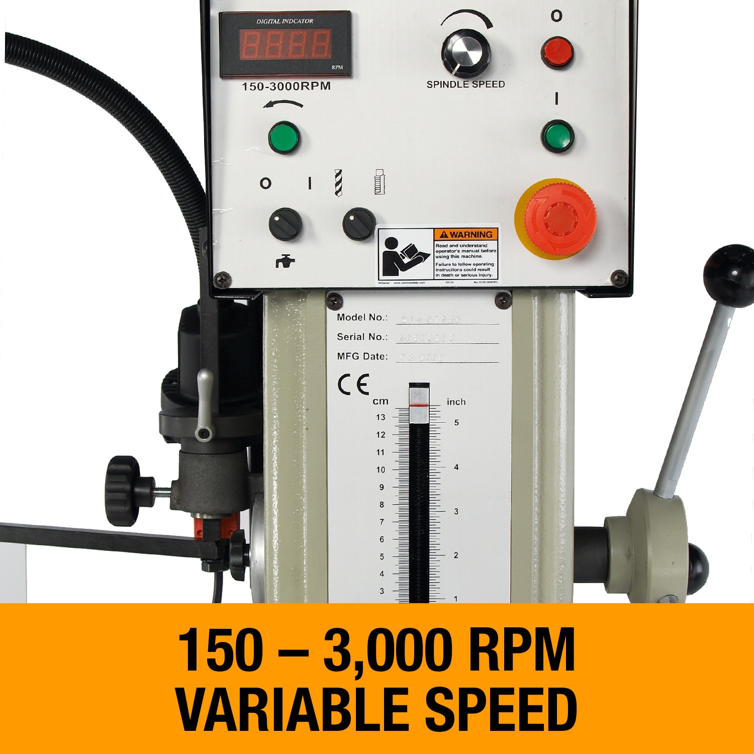 Taladro de piso de velocidad variable de 20 pulgadas y 15 amperios Baileigh Industrial DP-1000VS BA9-1002862