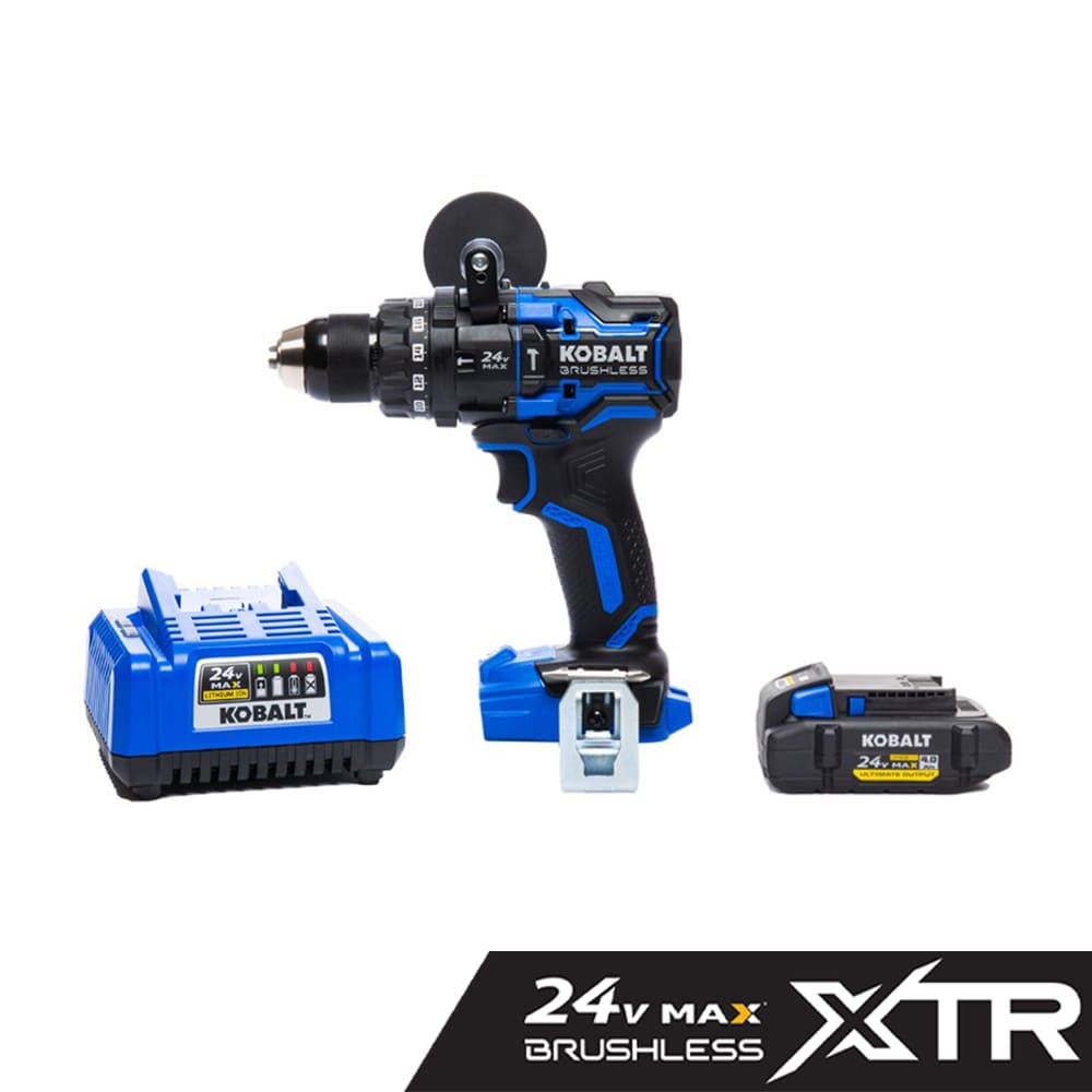 Taladro percutor inalámbrico sin escobillas Kobalt XTR 1/2 pulgadas a 24 voltios con velocidad variable - 1 batería KXHD 1424A-03