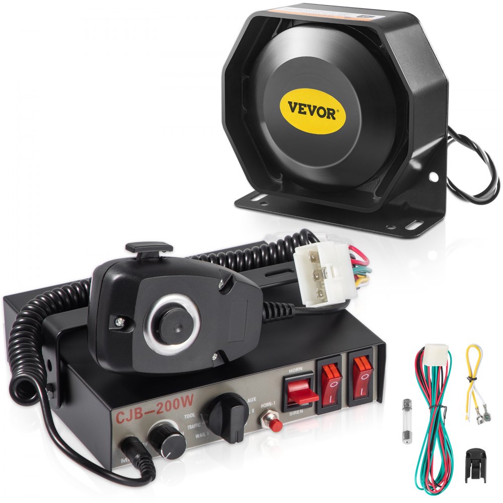 VEVOR 200W Siren Bundle 8 Tones Emergency Warning Siren with PA Speaker MIC System Vehicle Siren Box Fit for Police, Ambulance, Fire Fighting and Engineer Vehicles - 200WCZHHQ00000001V0