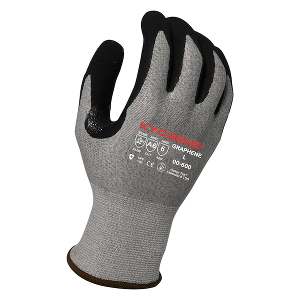 Kyorene 13g Gris Kyorene Grafeno A6 Forro con Microespuma HCT Negra Revestimiento de Palma de Nitrilo (XXL) Guantes en Paquete - 00-600 (XXL)
