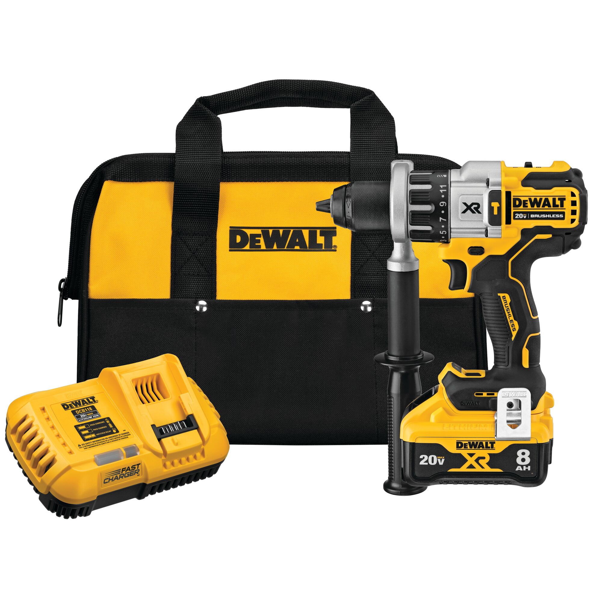Taladro percutor inalámbrico DEWALT XR POWER DETECT 1/2 pulgadas 20 voltios max con velocidad variable sin escobillas híbrido - Capaz de martillo con batería 1 DCD998W1