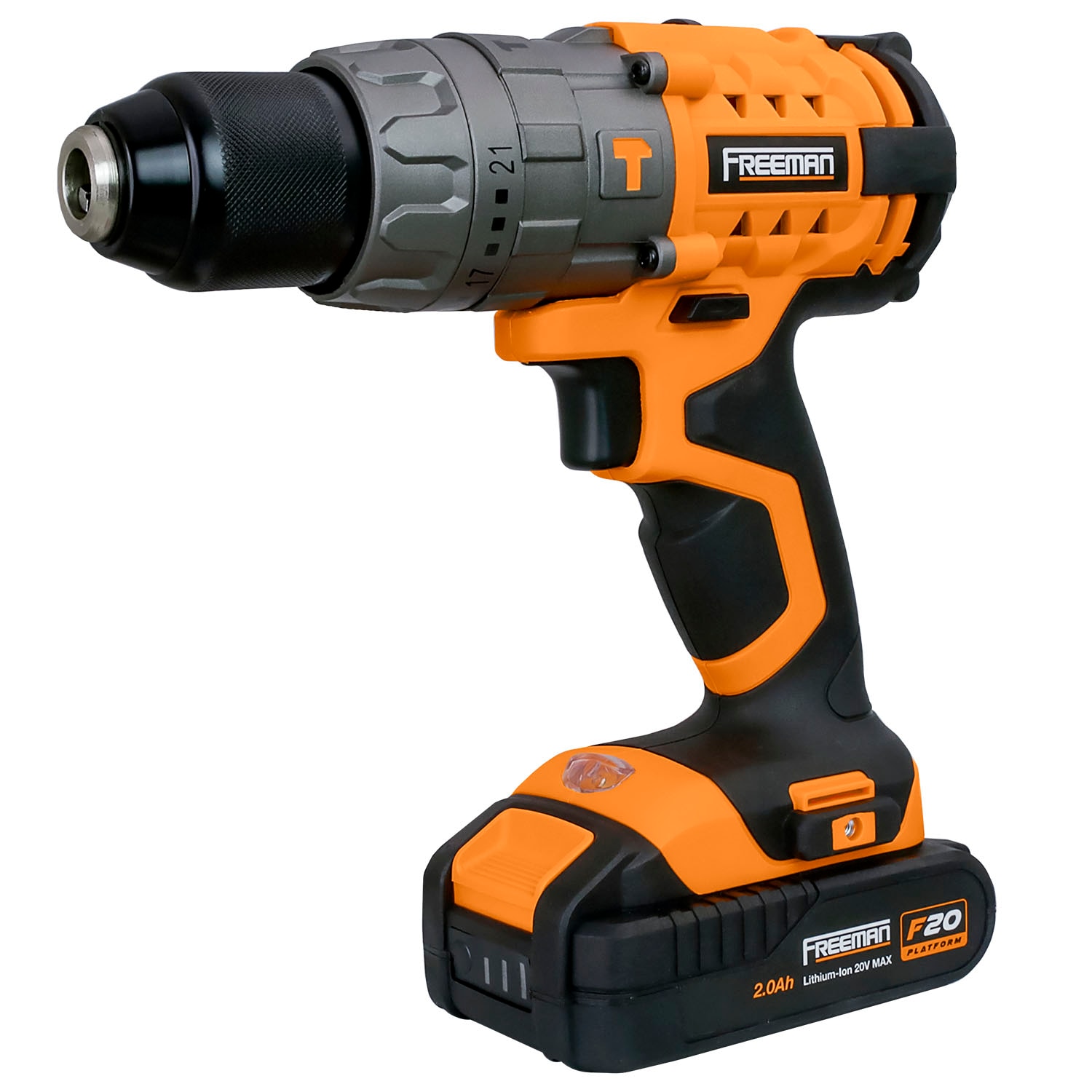 FREEMAN 2-Herramientas (Batería, Cargador y Estuche incluidos) Taladro martillo inalámbrico sin escobillas de velocidad variable máxima de 20 voltios, 1/2 pulgada, con 2 baterías PECCKT.