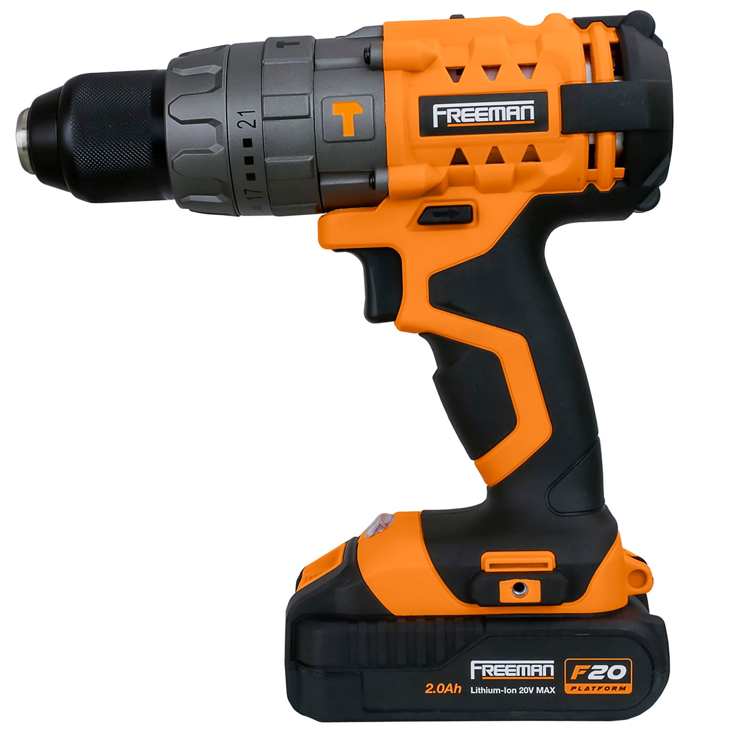 FREEMAN 2-Herramientas (Batería, Cargador y Estuche incluidos) Taladro martillo inalámbrico sin escobillas de velocidad variable máxima de 20 voltios, 1/2 pulgada, con 2 baterías PECCKT.