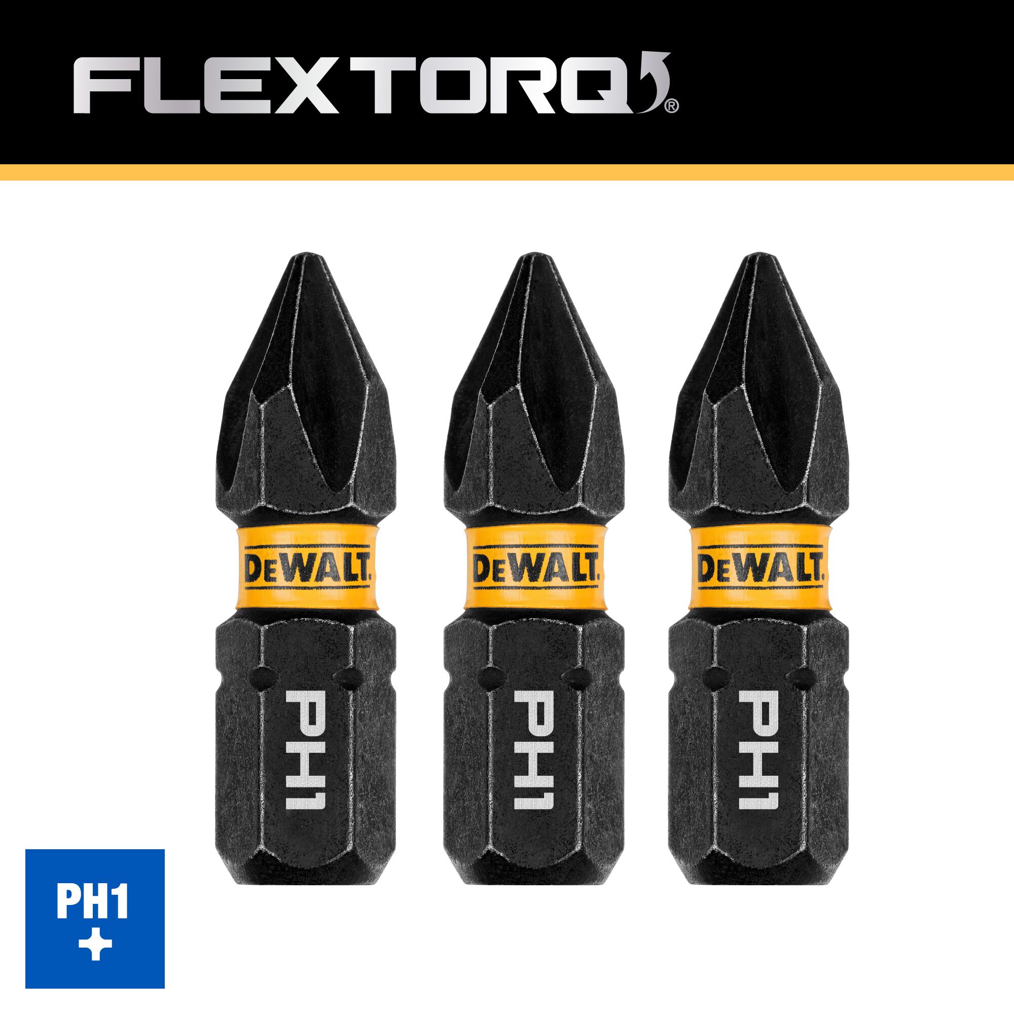 Punta para destornillador de impacto Phillips DEWALT Flextorq de 1/4 pulgadas x 1 pulgada, 3 piezas DWAF1PH1IR3