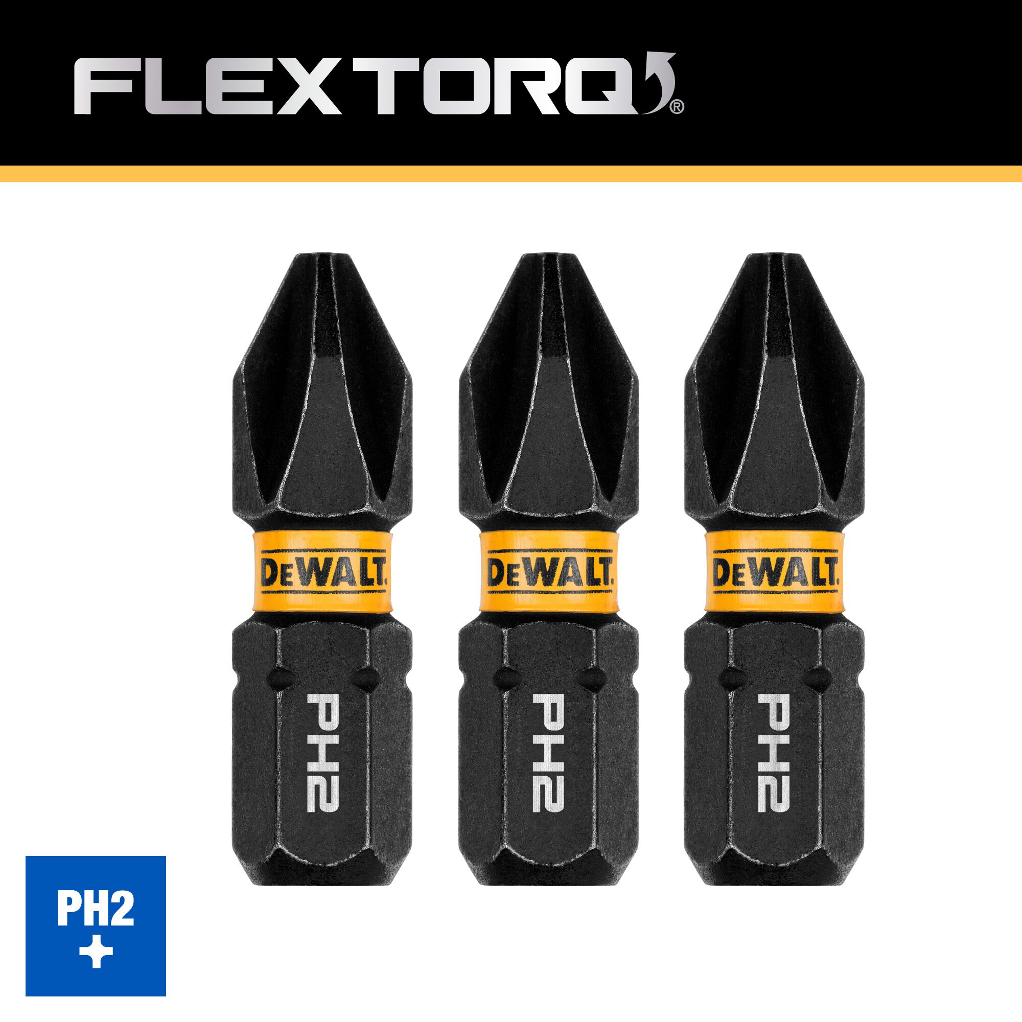 Punta de destornillador de impacto Phillips DEWALT Flextorq de 1/4 pulg. x 1 pulg. - Juego de 3 piezas DWAF1PH2IR3
