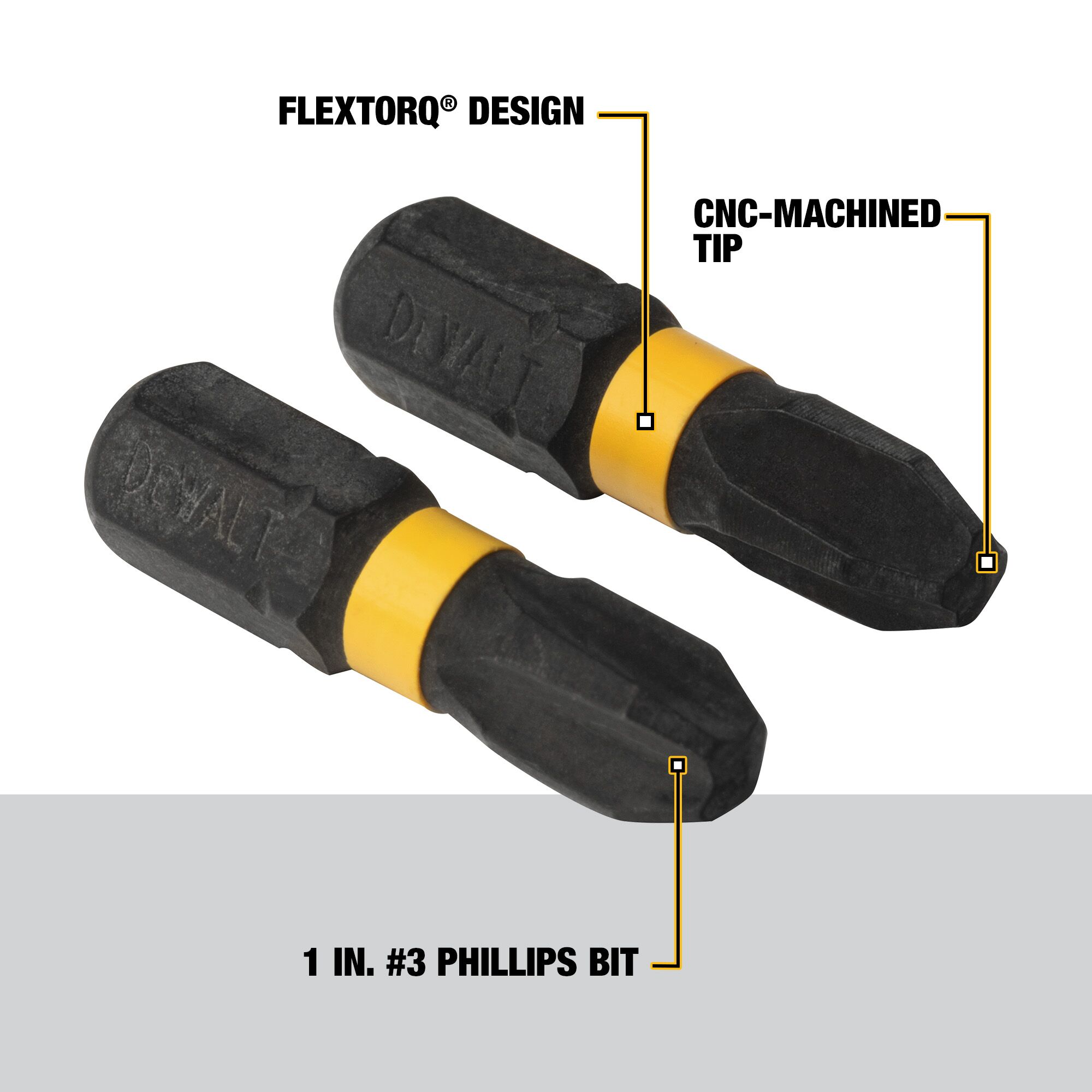 Punta de destornillador de impacto Phillips DEWALT FlexTorq de 1/4 de pulgada por 1 pulgada, 2 piezas DWA1PH3IR2-Z