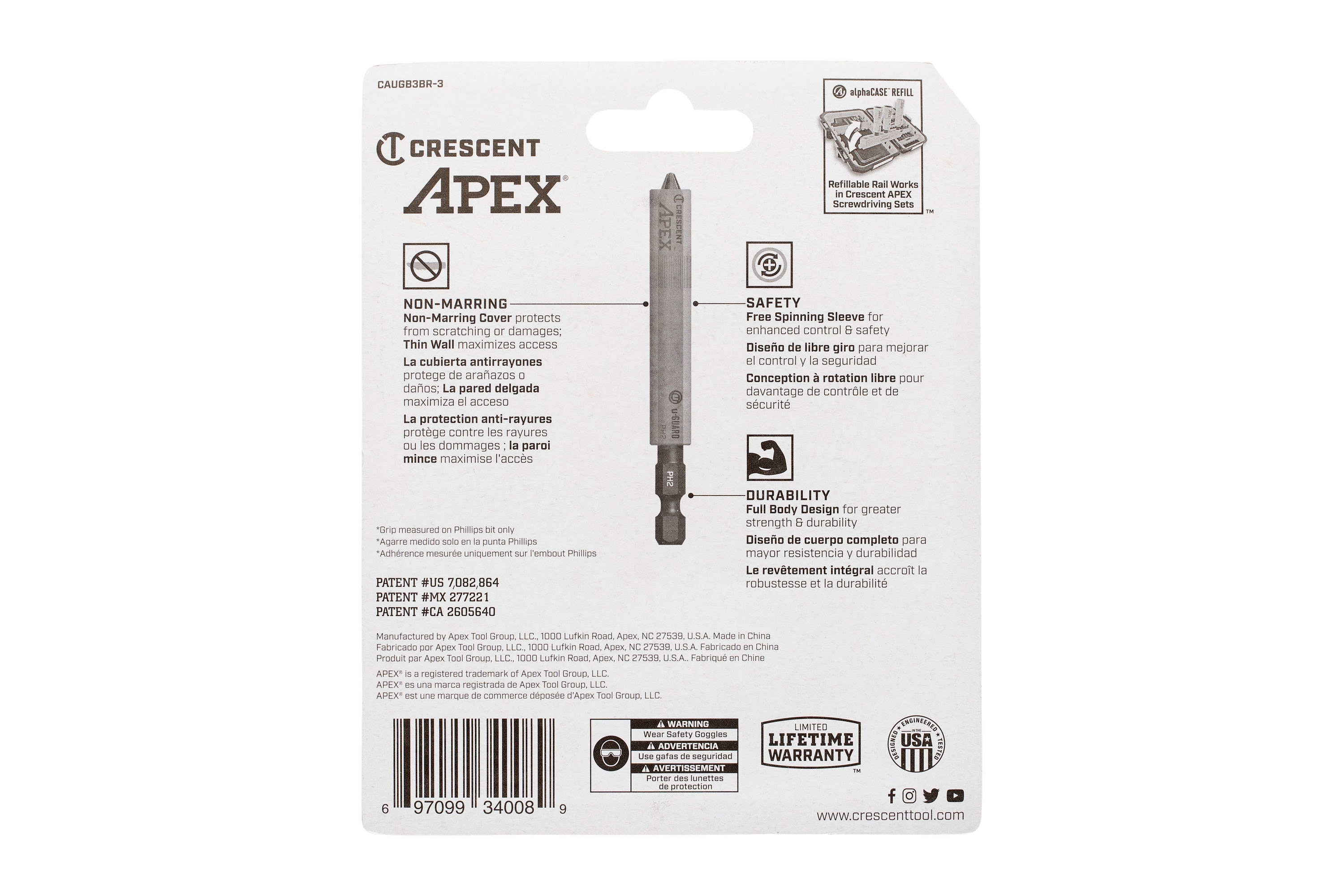 Juego de brocas de impacto Phillips/Square/Torx de 1/4 pulg. x 3-1/2 pulg. de Crescent, 3 piezas CAUGB3BR-3