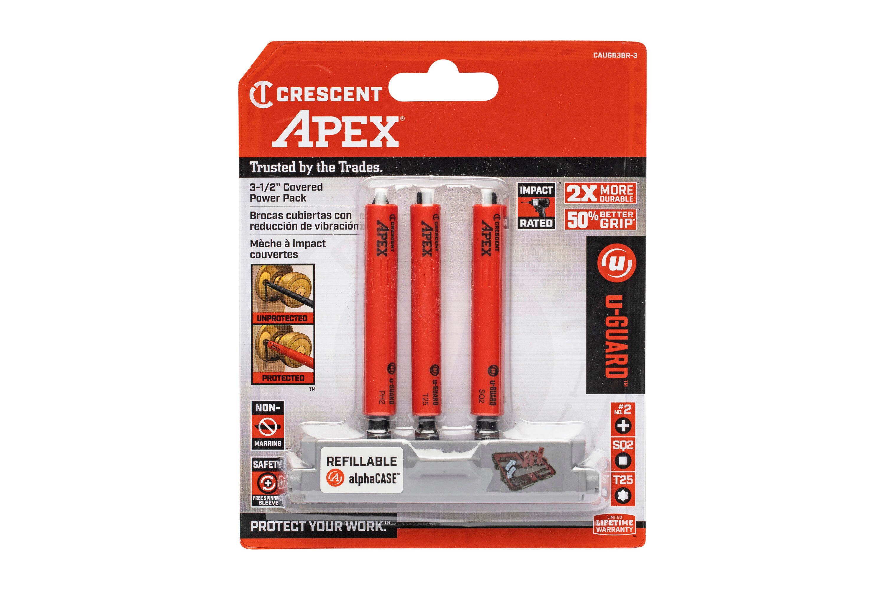 Juego de brocas de impacto Phillips/Square/Torx de 1/4 pulg. x 3-1/2 pulg. de Crescent, 3 piezas CAUGB3BR-3