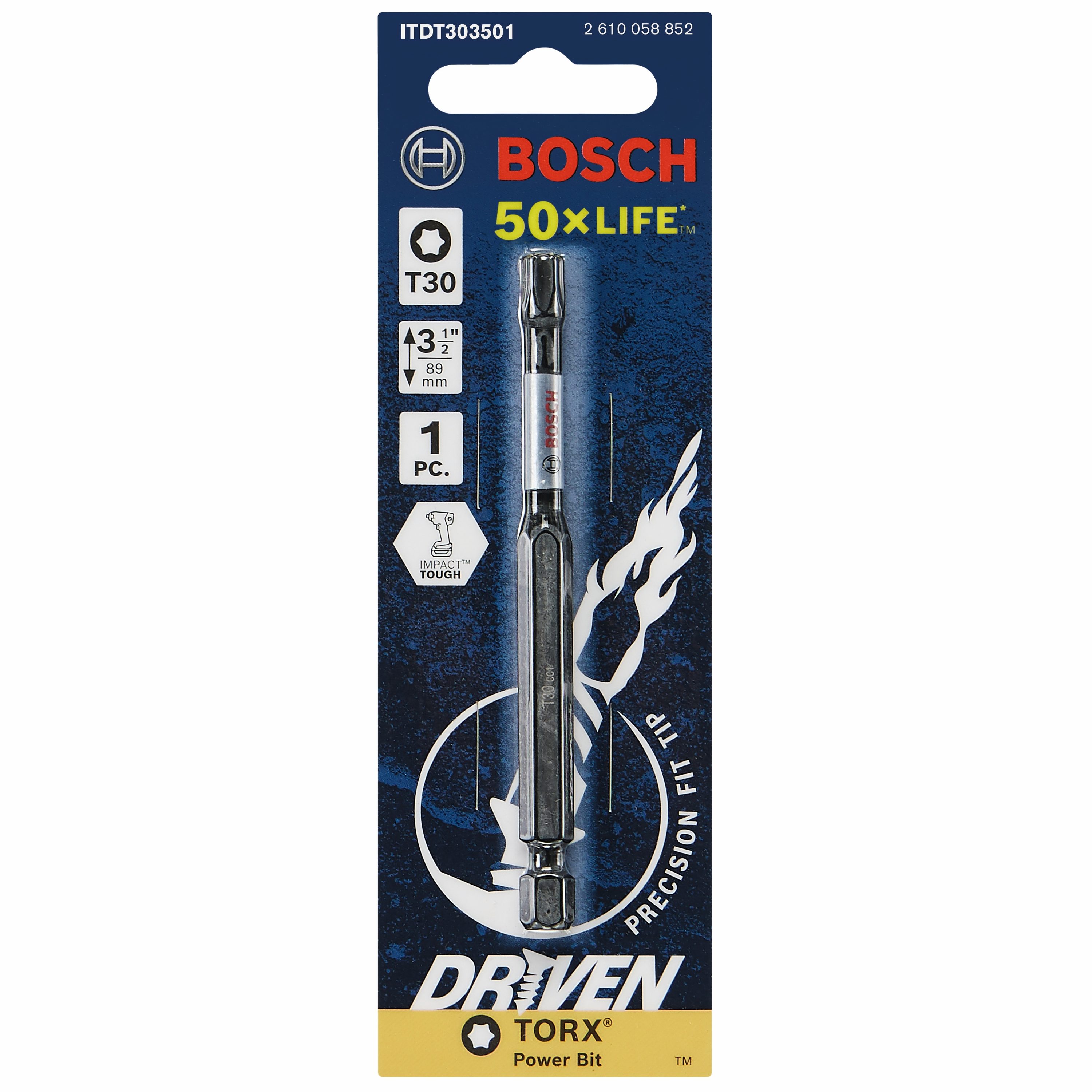 Punta de controlador de impacto Torx Bosch 1/4 pulgadas x 3-1/2 pulgadas ITDT303501