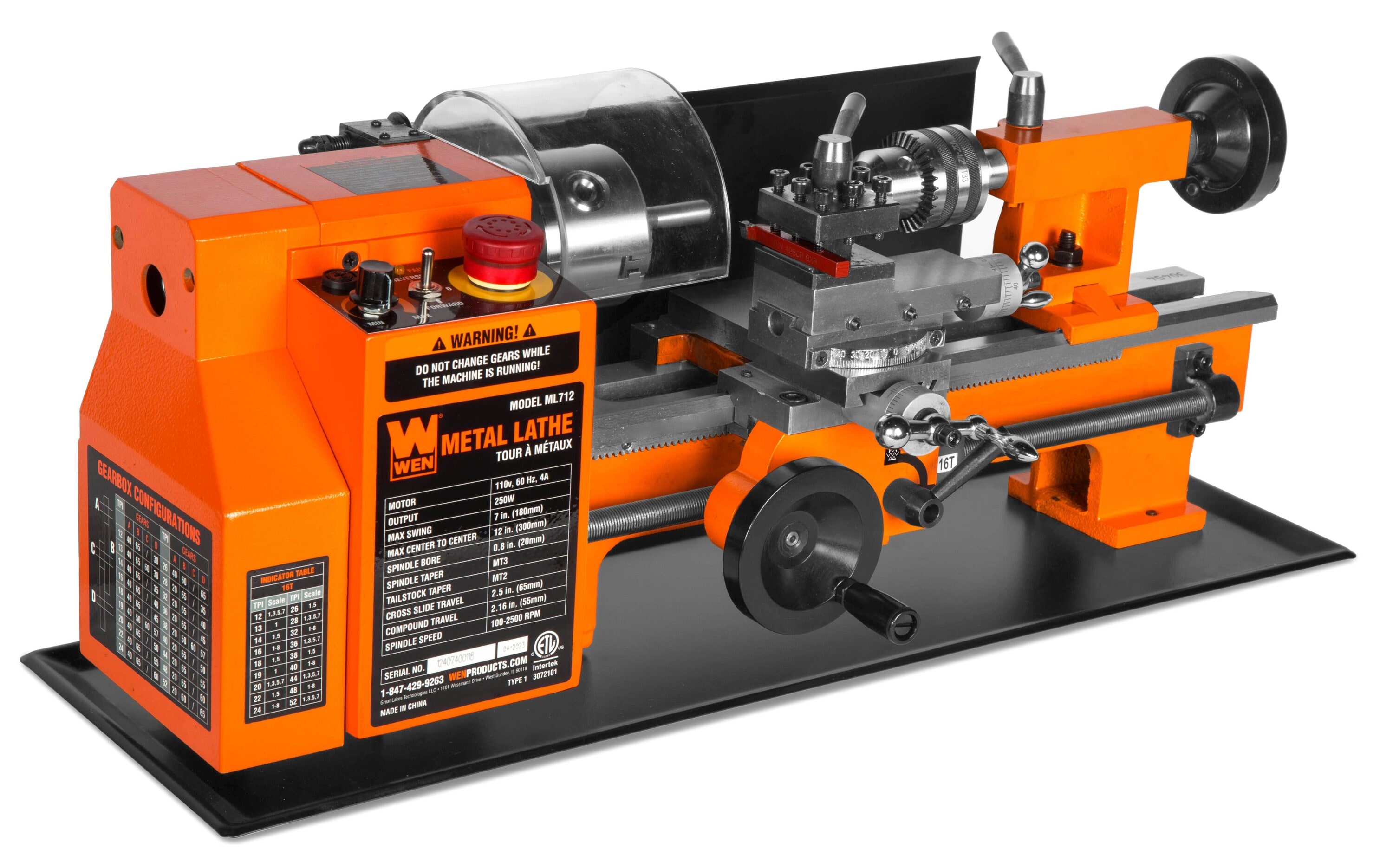 Torno de metal de velocidad variable WEN 7 pulgadas x 12 pulgadas ML712