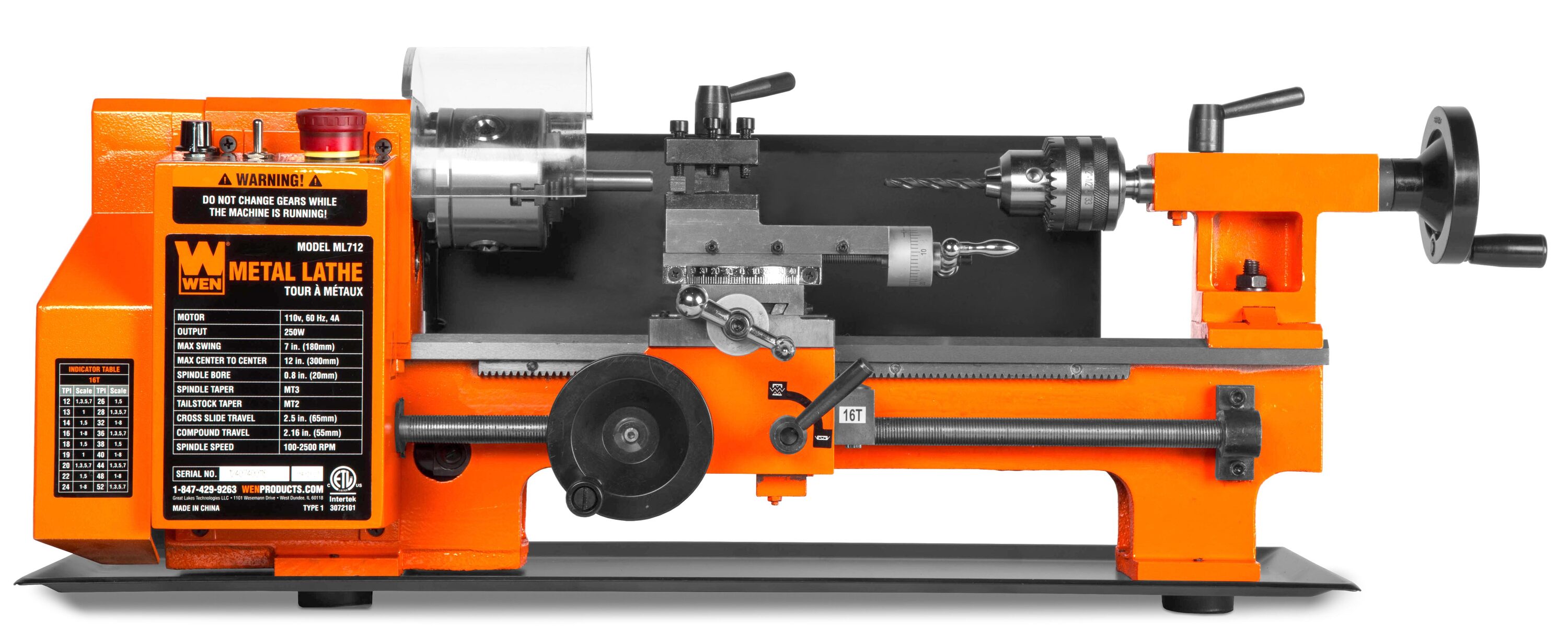 Torno de metal de velocidad variable WEN 7 pulgadas x 12 pulgadas ML712