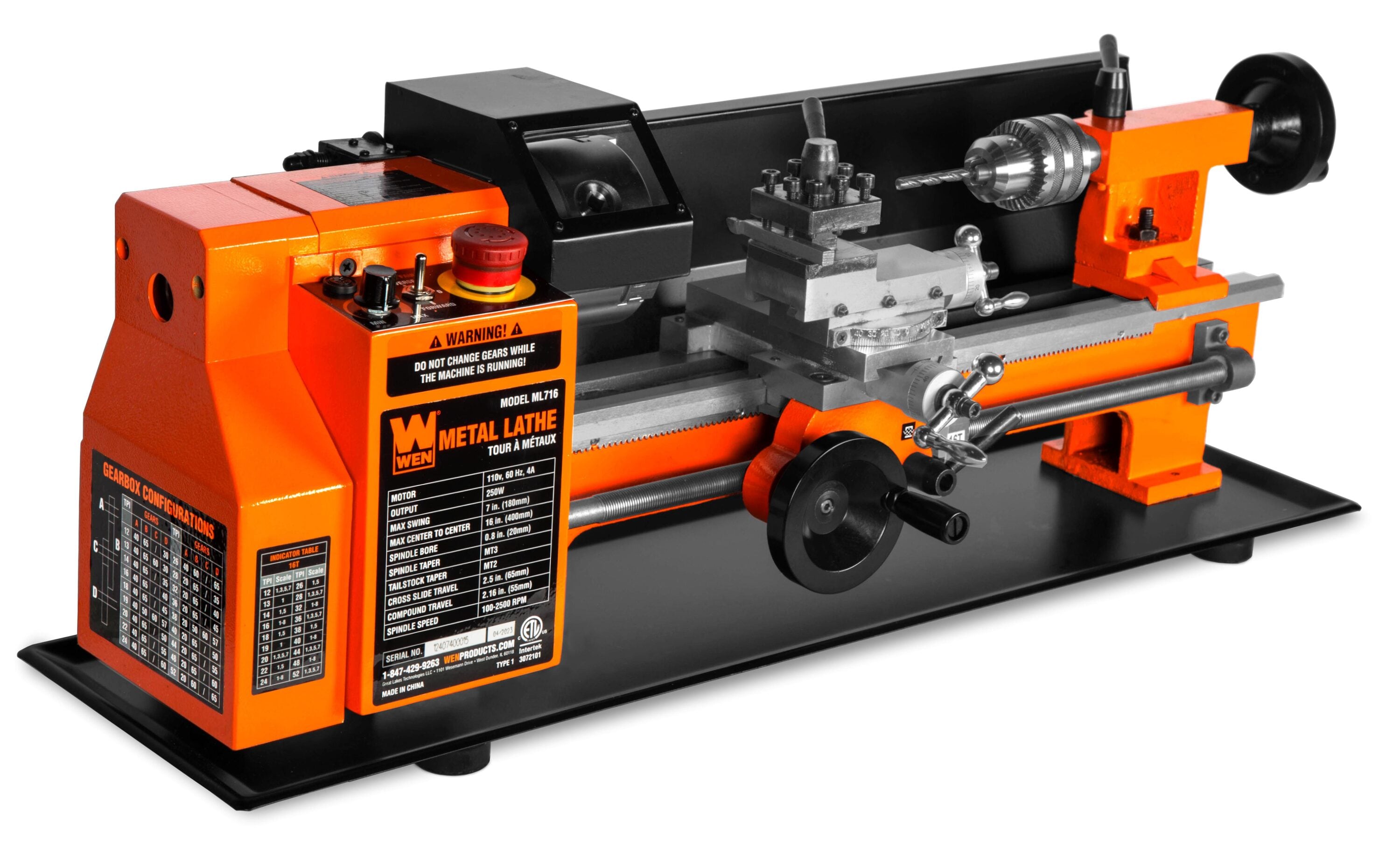 Torno de metal de velocidad variable WEN de 7 pulgadas x 16 pulgadas ML716