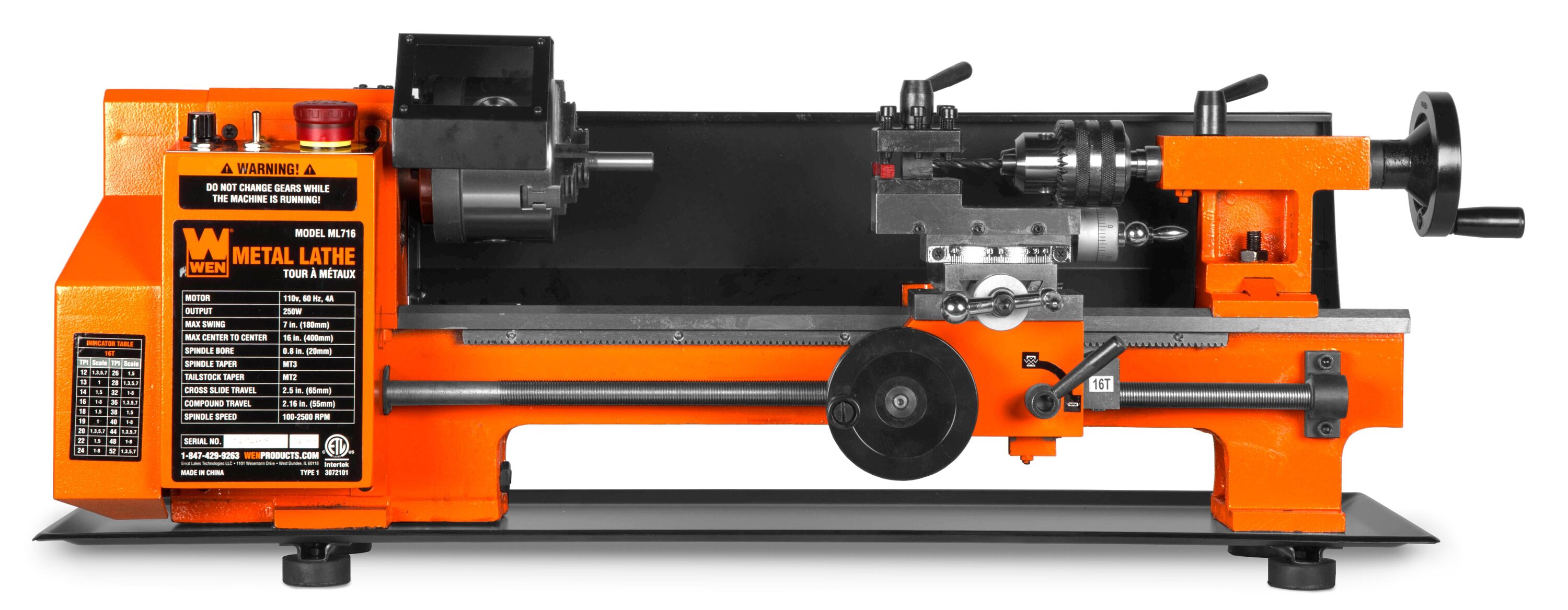 Torno de metal de velocidad variable WEN de 7 pulgadas x 16 pulgadas ML716