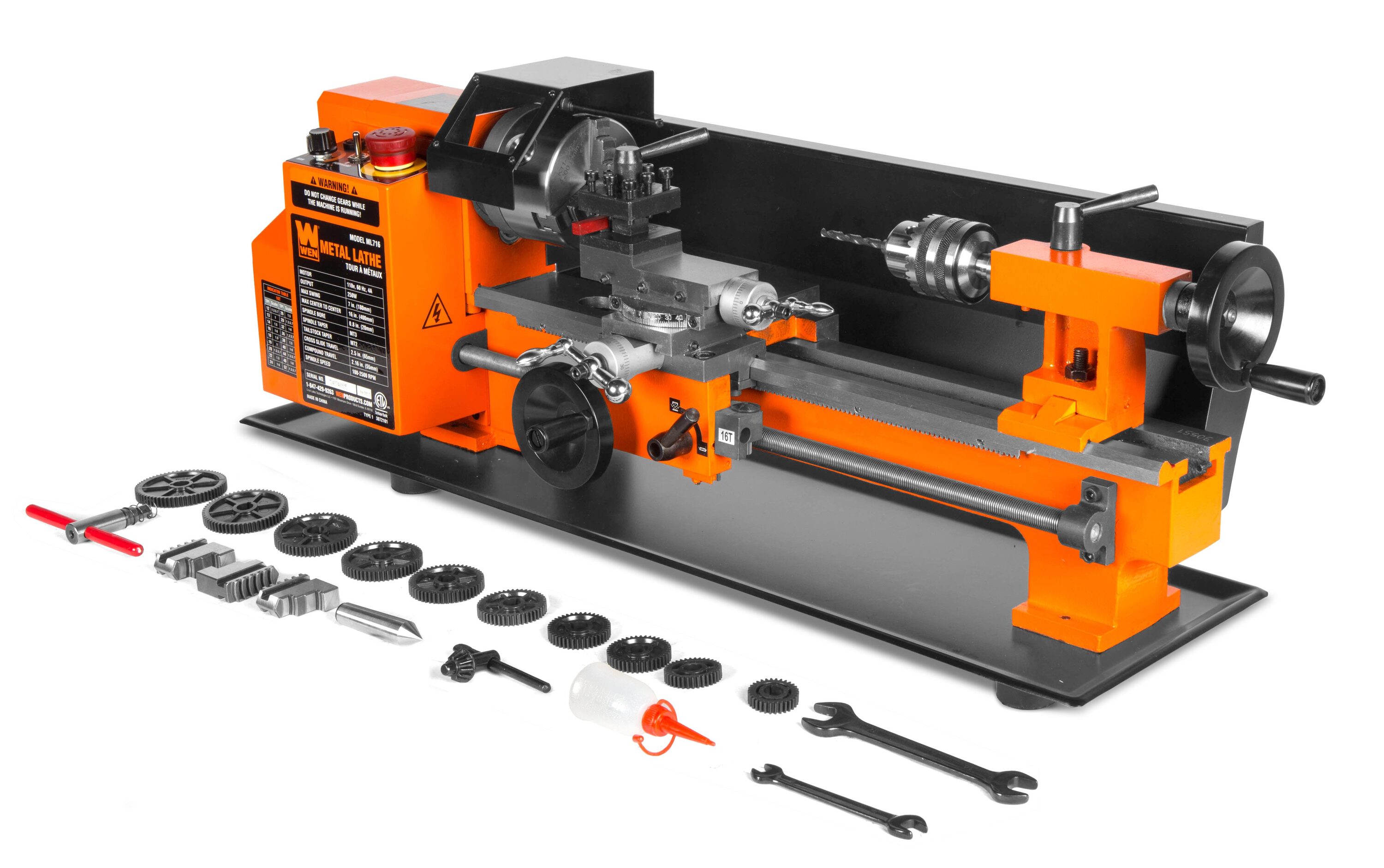 Torno de metal de velocidad variable WEN de 7 pulgadas x 16 pulgadas ML716