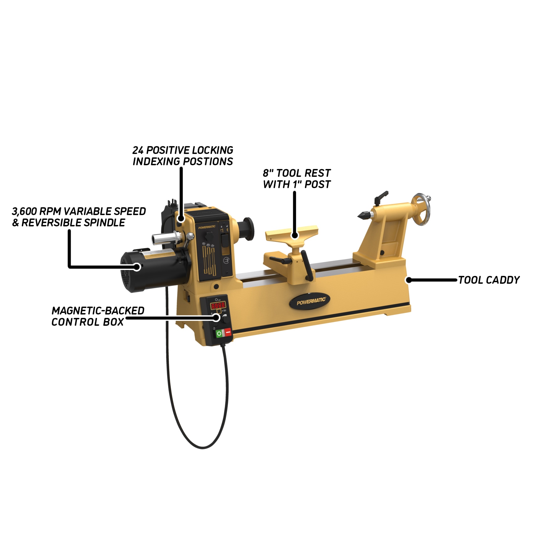 Torno de madera de velocidad variable Powermatic 14 pulgadas x 20 pulgadas PM9-1792014