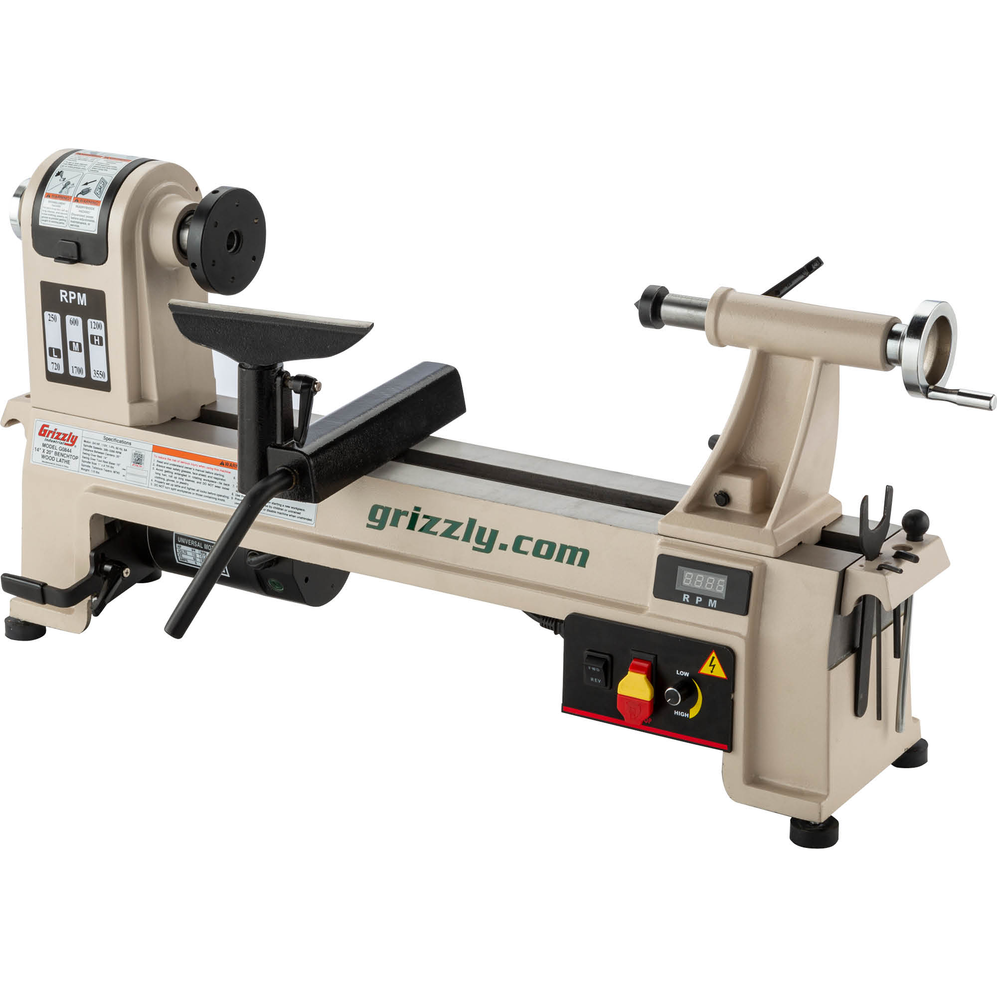Torno de madera de velocidad variable Grizzly de 14 pulgadas x 20 pulgadas G0844