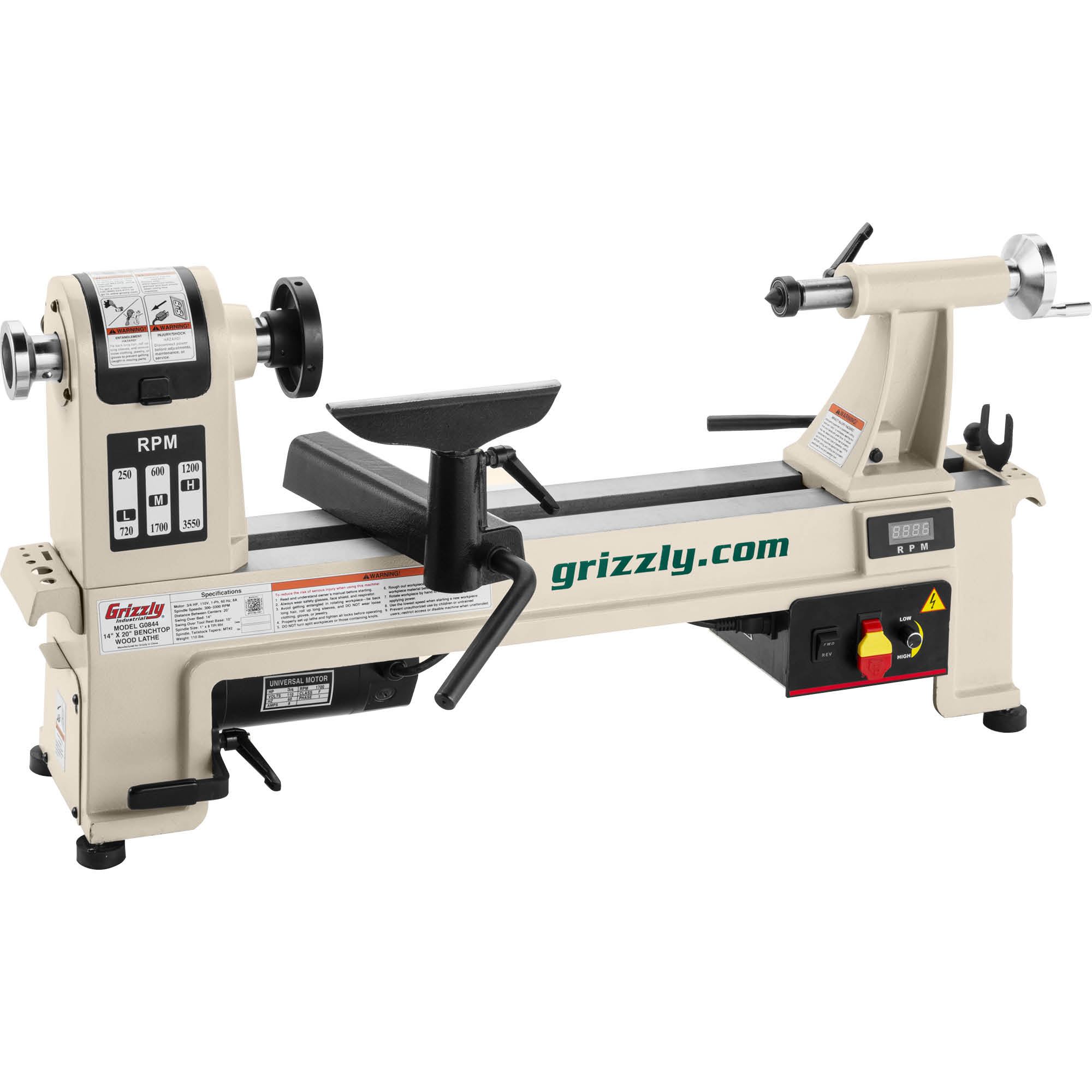 Torno de madera de velocidad variable Grizzly de 14 pulgadas x 20 pulgadas G0844