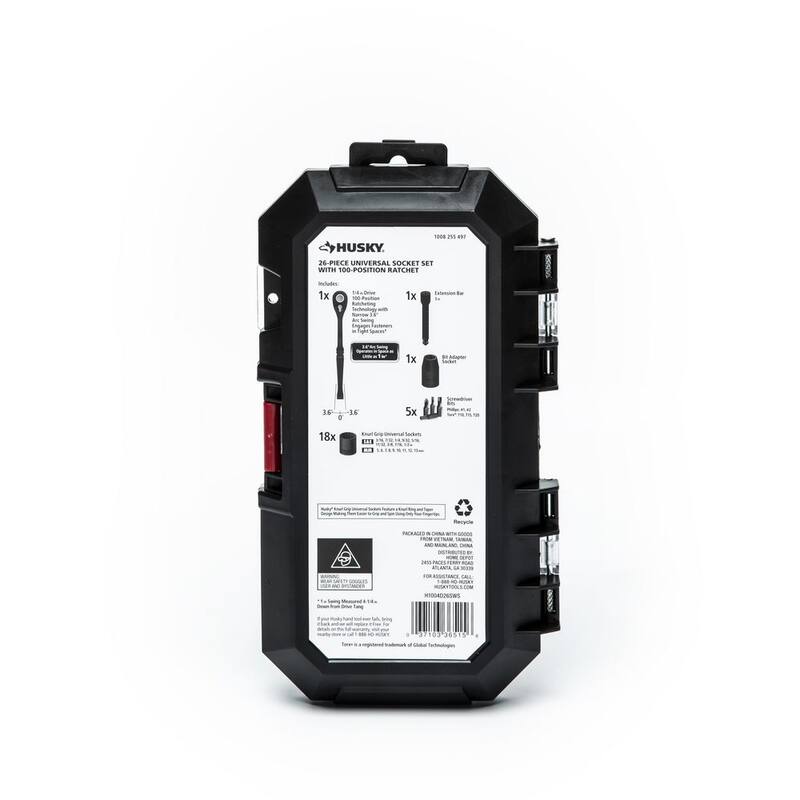 Juego de llaves de dado universal de 100 posiciones y 1/4 de pulgada de Husky (26 piezas) - H1004D26SWS