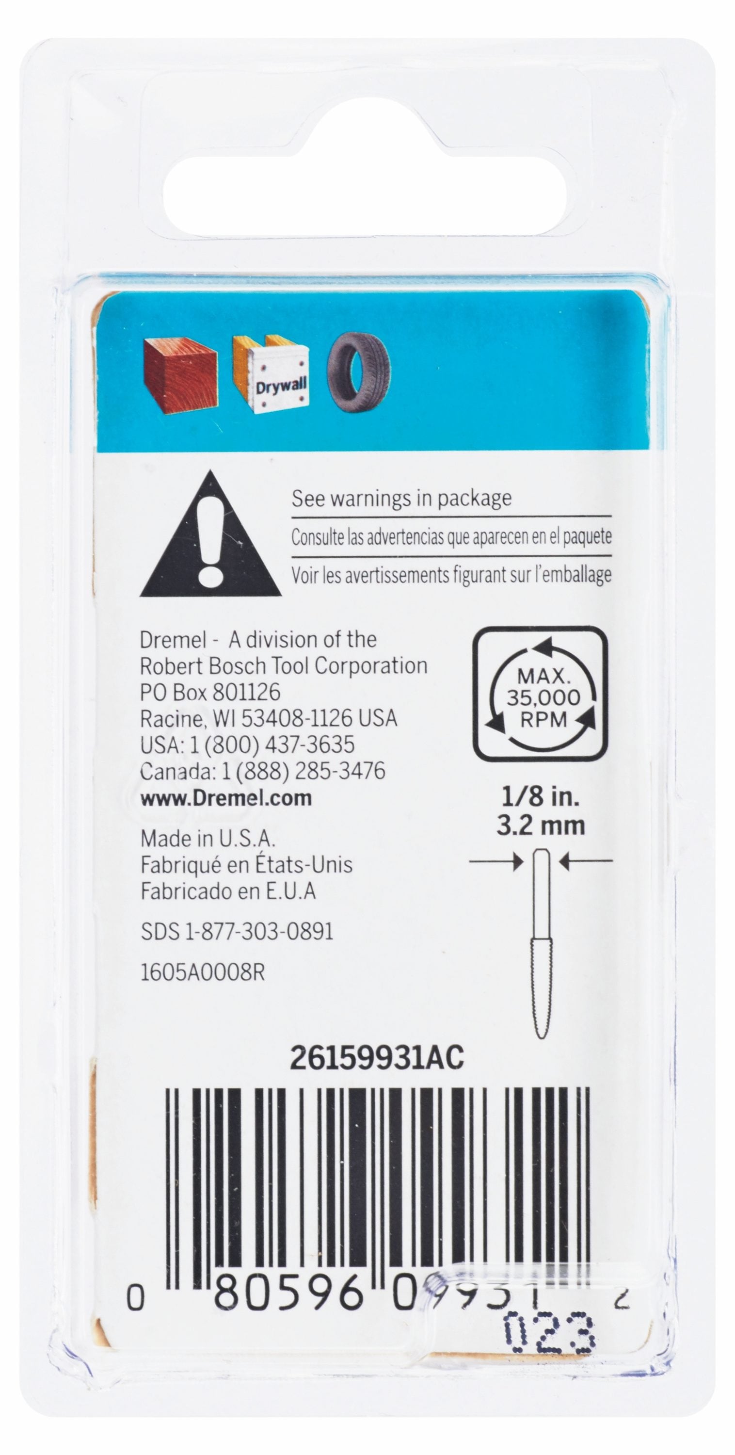 Punta de corte de carburo de tungsteno de 1/4 pulgadas para Dremel Accesorio 9931-03