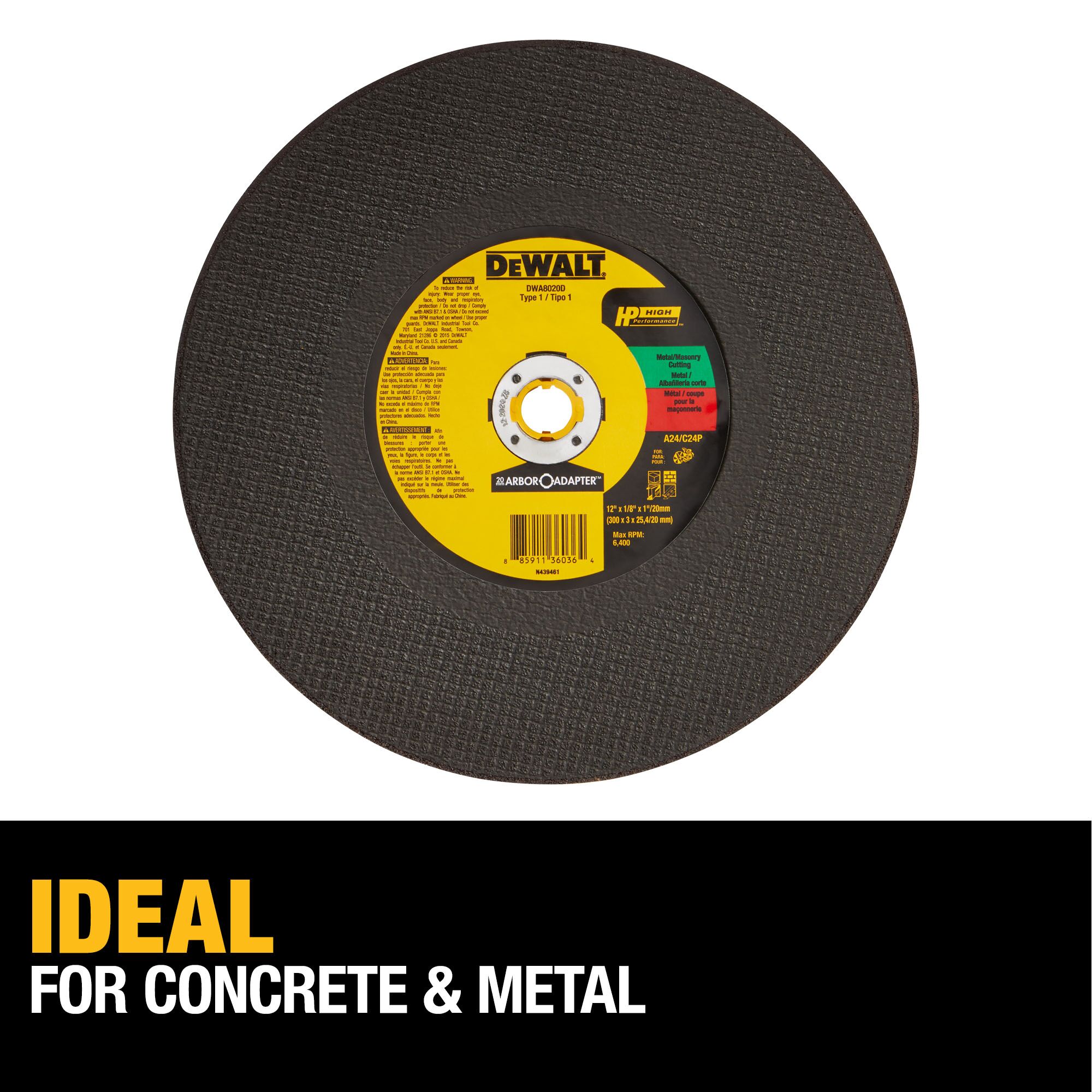 Rueda de corte DEWALT de óxido de aluminio de 12 pulgadas accesorio DWA8020D