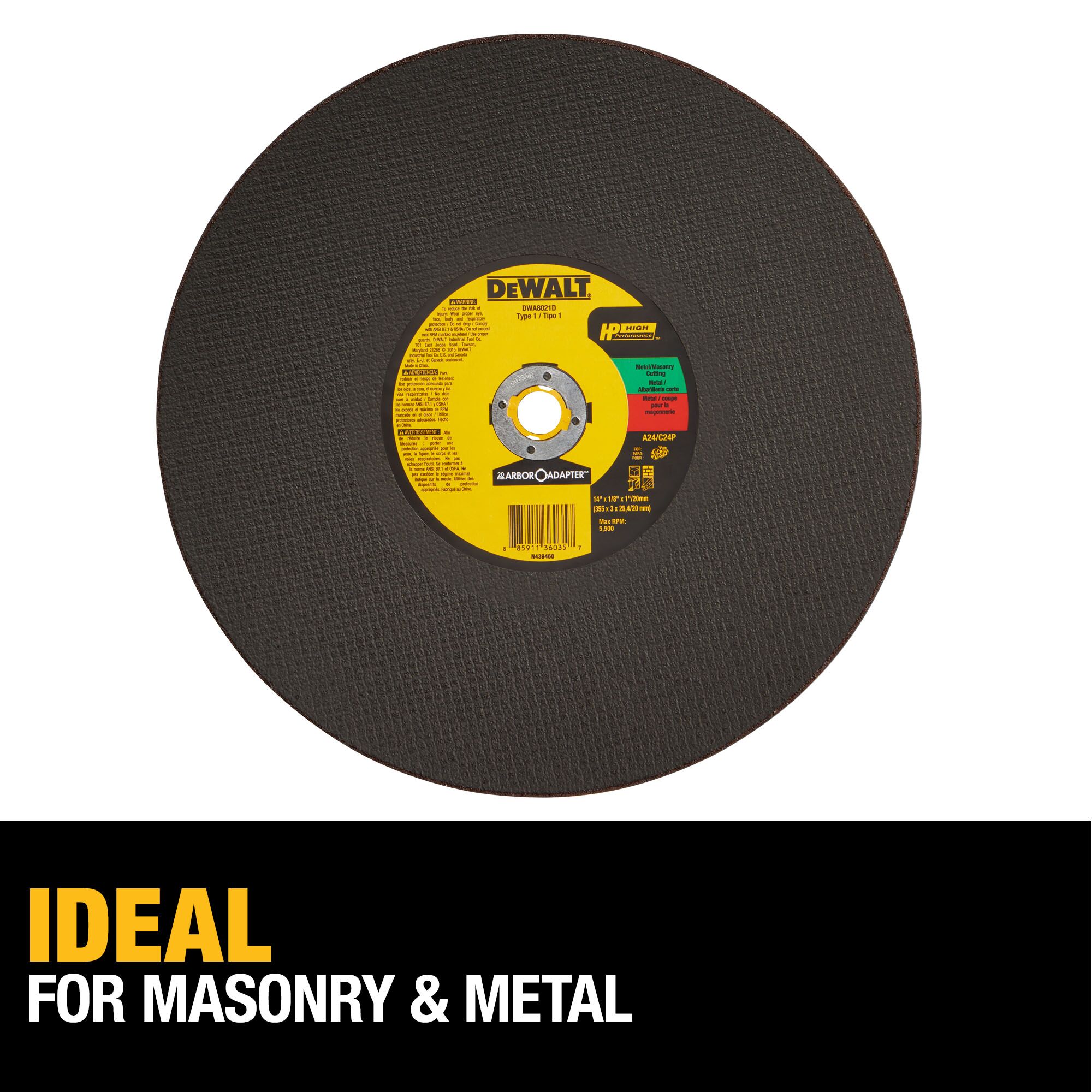 Disco de corte de óxido de aluminio DEWALT de 14 pulgadas - Accesorio DWA8021D