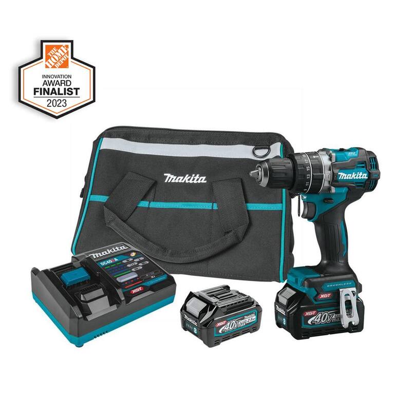 Kit de taladro atornillador compacto inalámbrico Makita 40V Max XGT sin escobillas compacto de martillo de 1/2 pulgadas (2.5Ah) - GPH02D