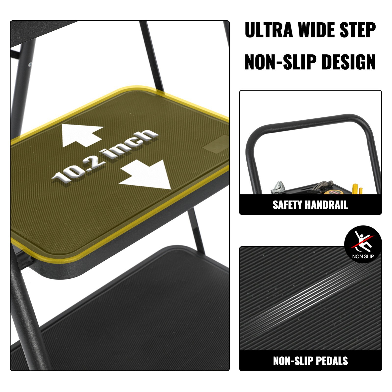Escalera de 5 pasos Siavonce Capacidad de 550 lb, plegable de acero negro XH30444