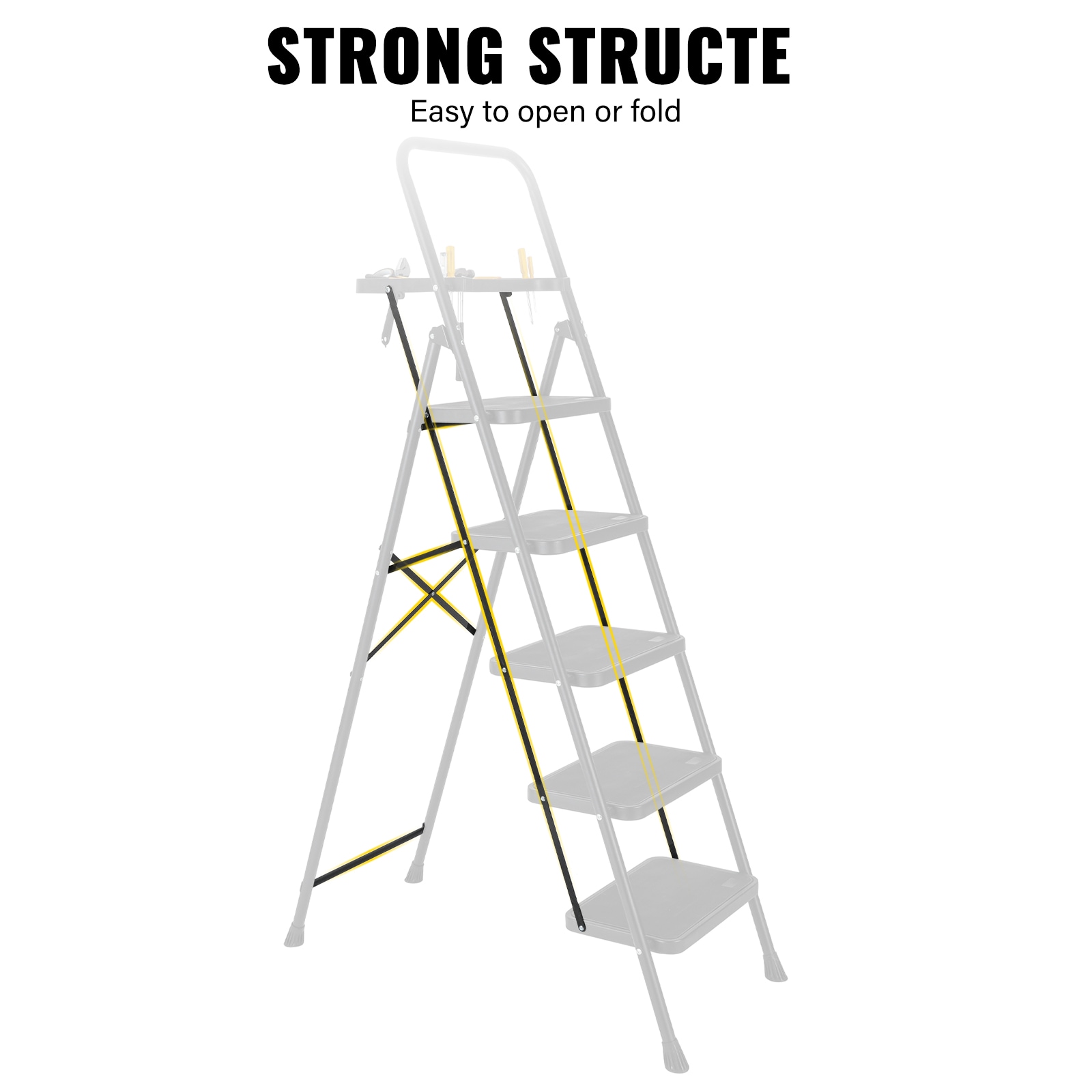 Escalera de 5 pasos Siavonce Capacidad de 550 lb, plegable de acero negro XH30444