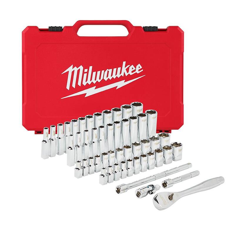 Juego de herramientas mecánicas de trinquete y dados SAE/métricos de 1/4 pulgadas Milwaukee (50 piezas) - 48-22-9004