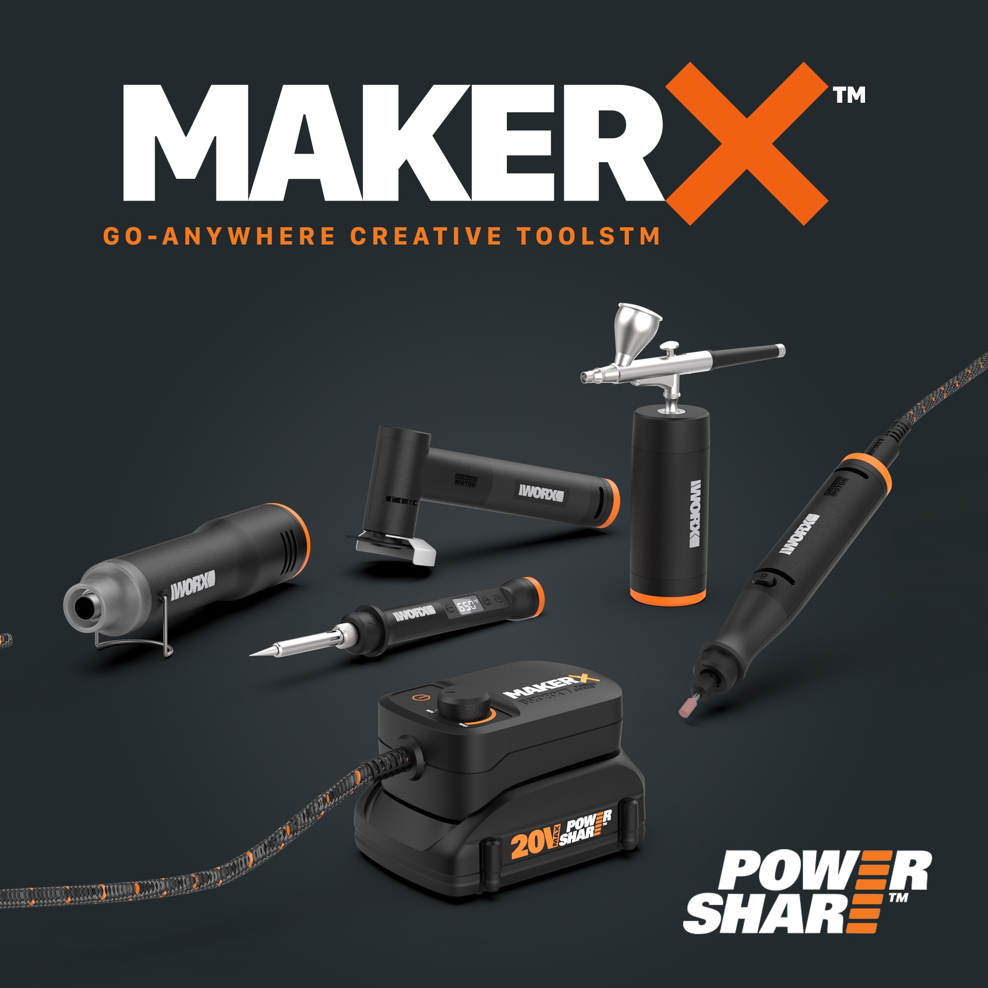 Kit de herramientas rotativas inalámbricas WORX MakerX de velocidad variable de 20 voltios máximo para manualidades (batería incluida) (cargador incluido) WX989L