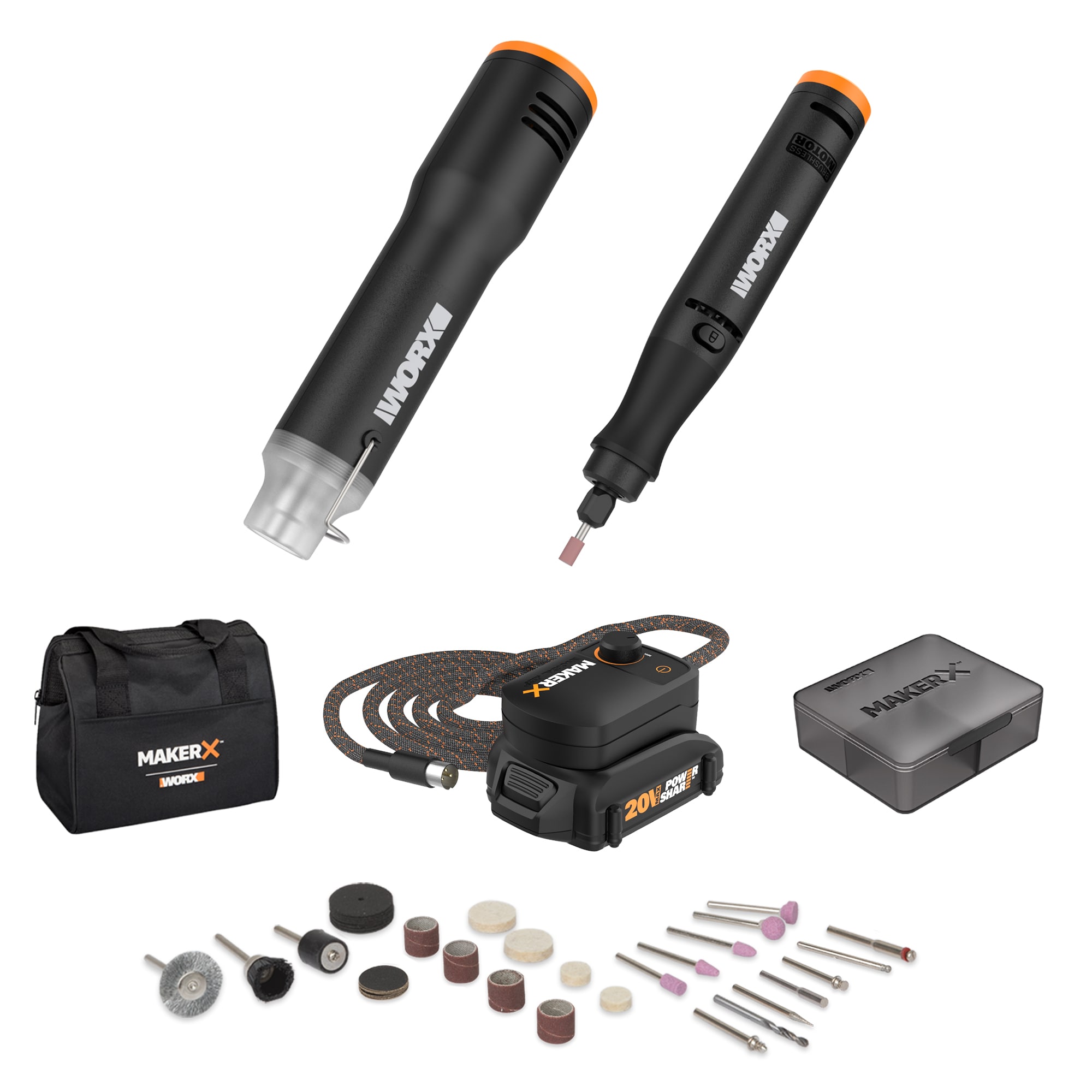 Kit de herramientas rotativas inalámbricas WORX MakerX de velocidad variable de 20 voltios máximo para manualidades (batería incluida) (cargador incluido) WX989L