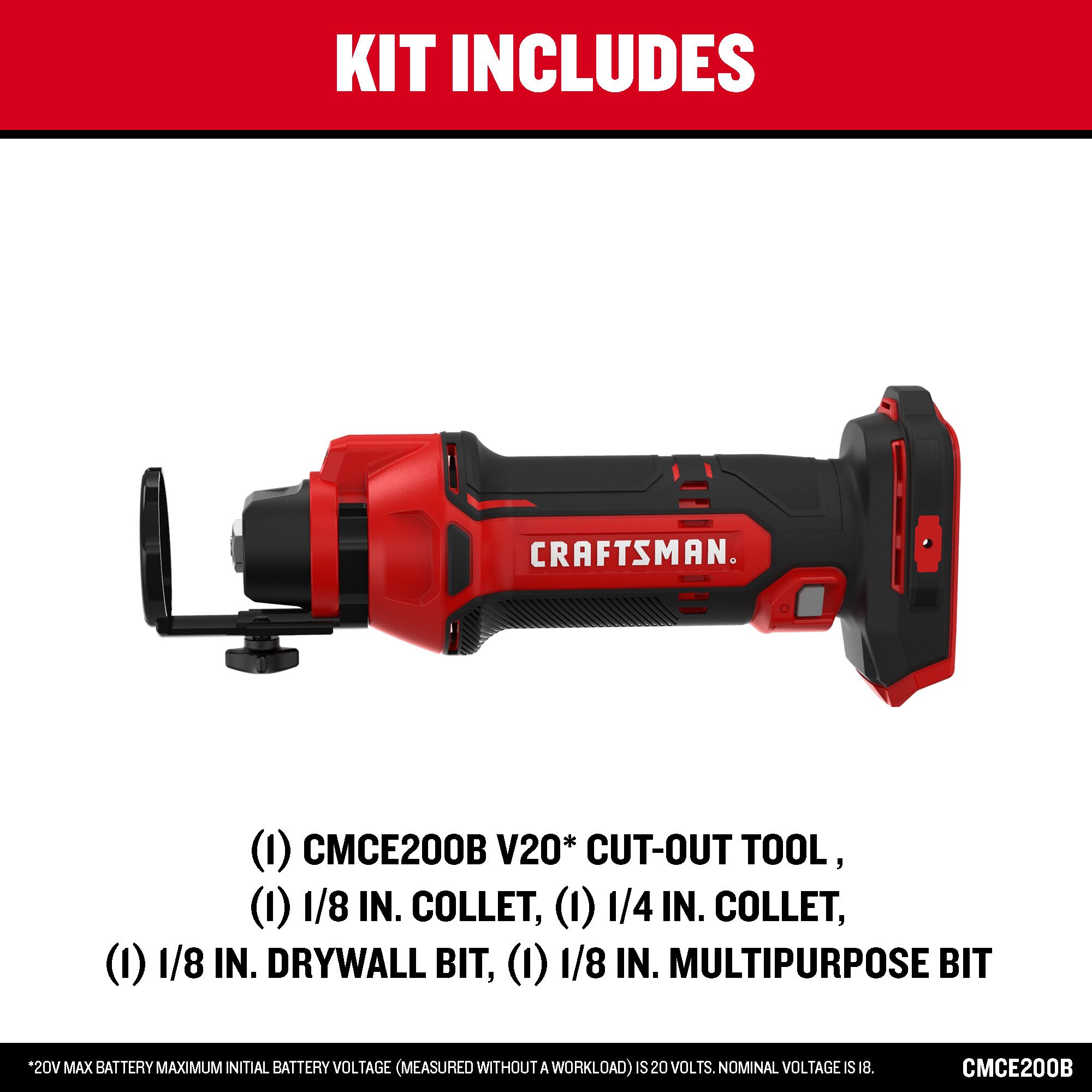 Herramienta de recorte CRAFTSMAN V20 1 velocidad 20 voltios máx. Herramienta rotativa inalámbrica para enrutamiento (batería no incluida) CMCE200B