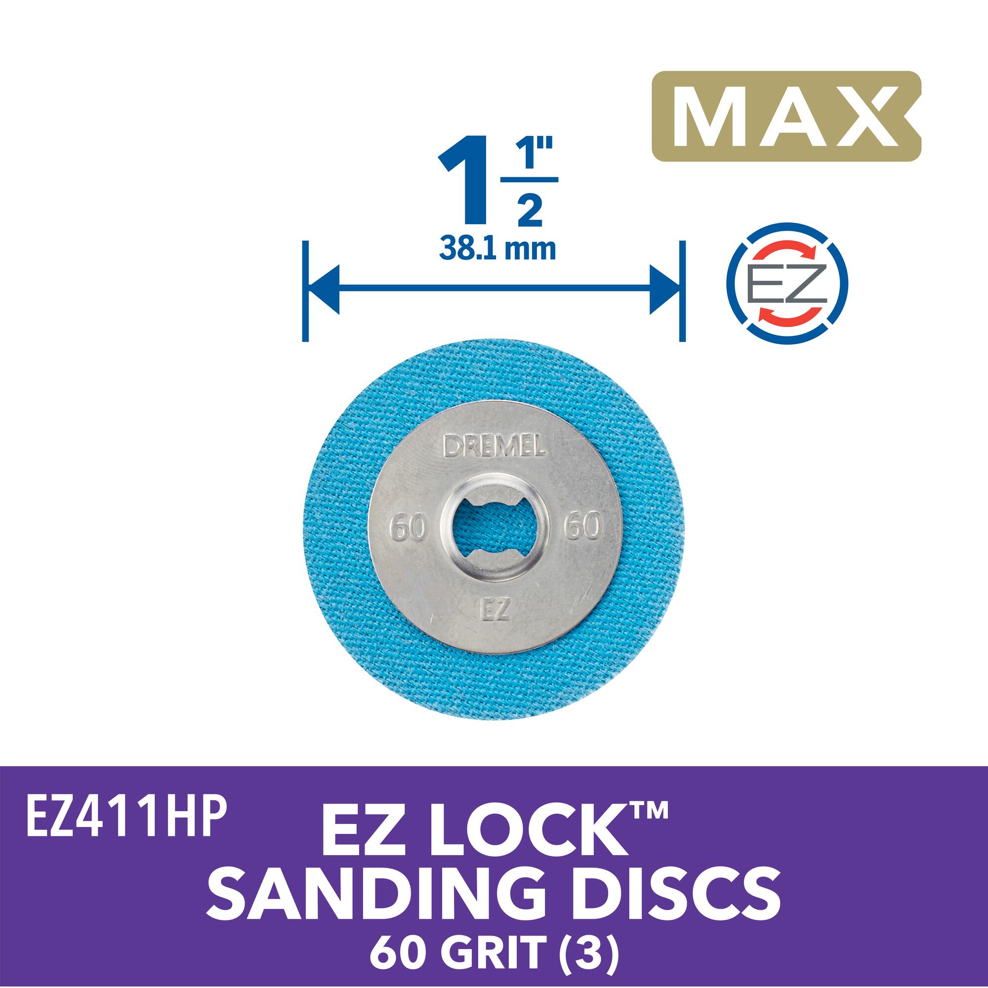 Set de accesorios para disco de lijado Dremel de óxido de aluminio de 60 granos de 1-1/2 pulgadas, 3 piezas EZ411HP