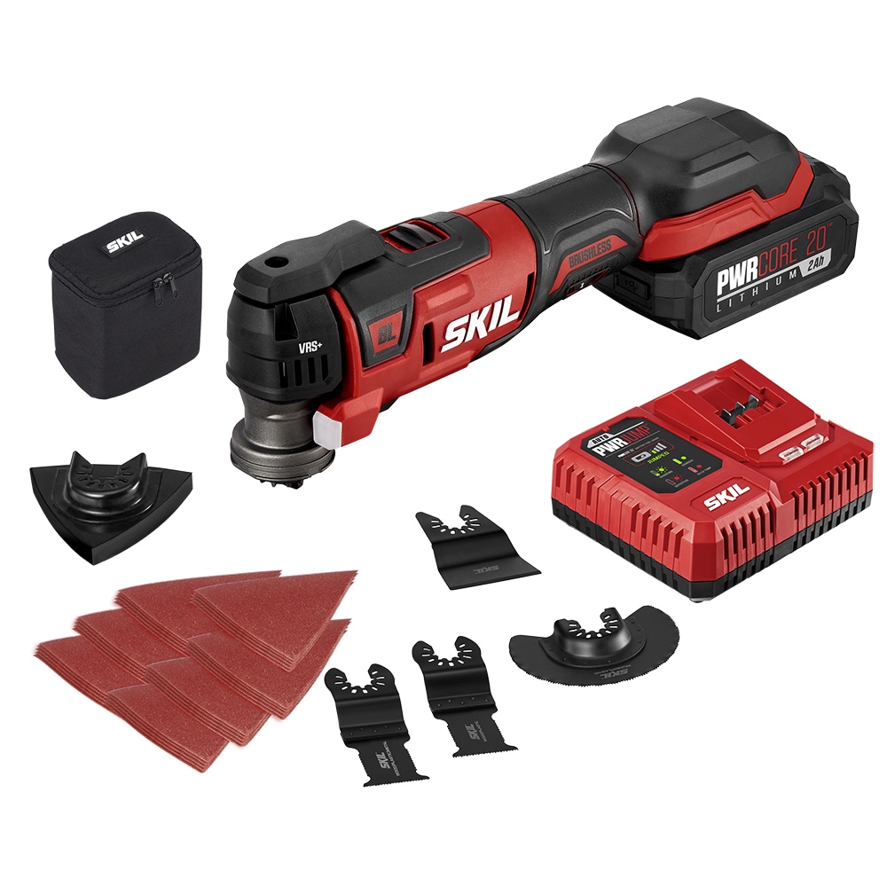 Herramienta multifunción oscilante inalámbrica SKIL PWR CORE 20 de 20 voltios con motor sin escobillas y velocidad variable de 33 piezas, incluye 1 batería OS5937-10