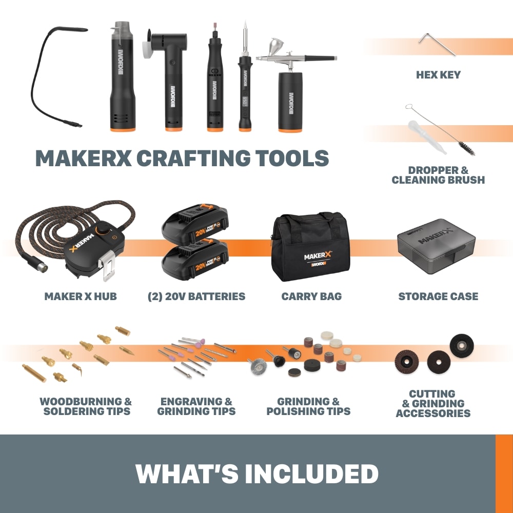 Juego de Herramientas Inalámbricas para Manualidades WORX MakerX Velocidad Variable 20V Máx (Incluye Batería y Cargador) WX996L