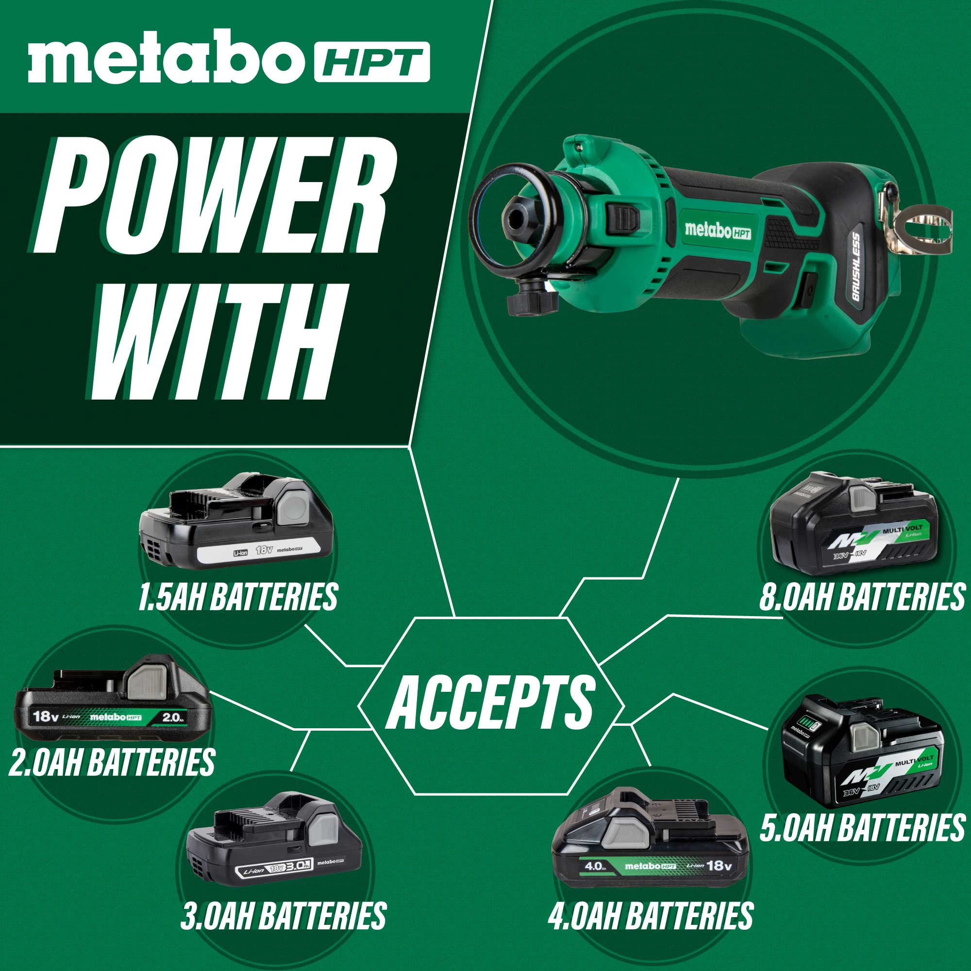 Herramienta rotativa inalámbrica Metabo HPT MultiVolt de 1 velocidad y 18 voltios para cortar (batería no incluida) M18DYAQ4M