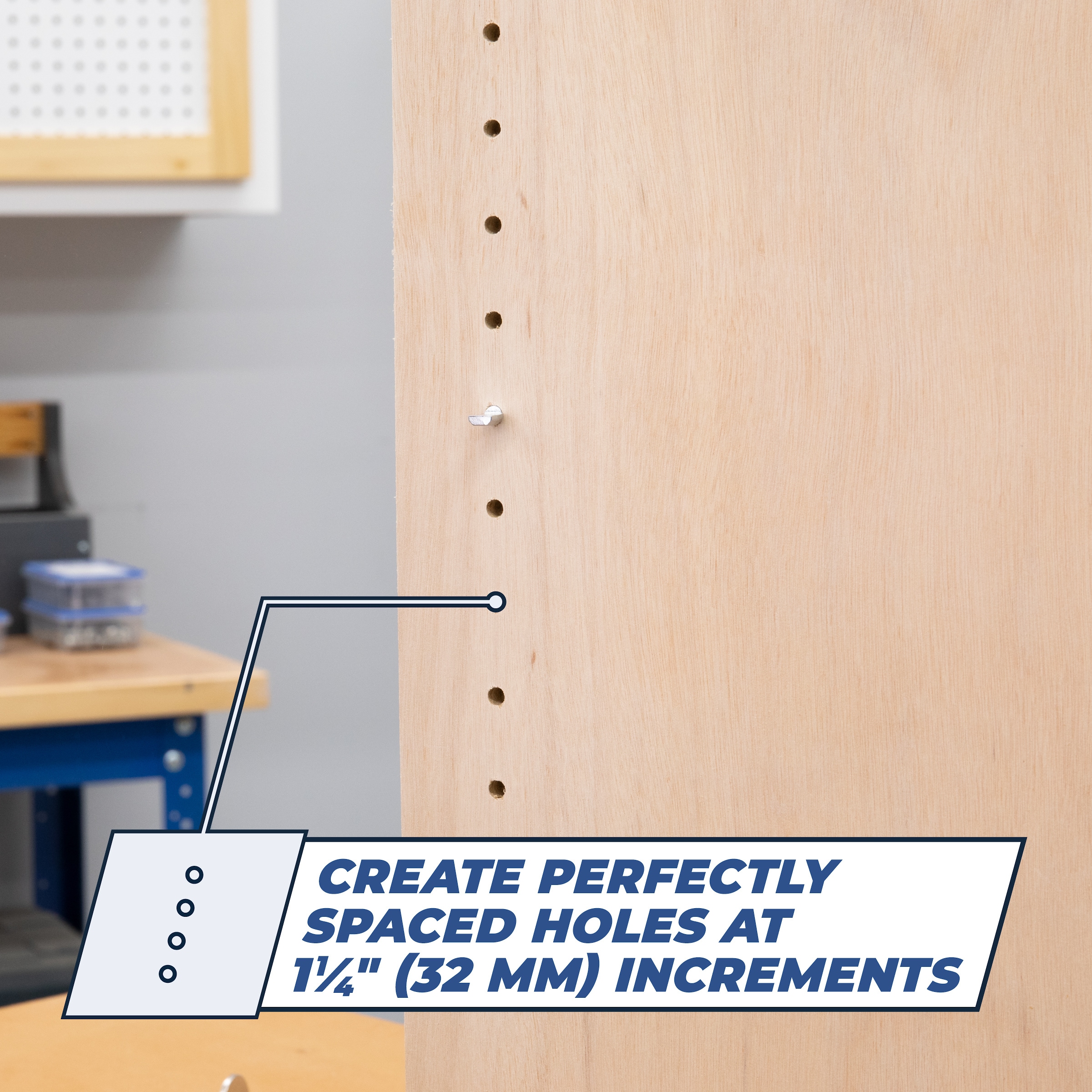Plantilla para clavija de repisa Kreg 5mm - Crea agujeros perfectamente espaciados a intervalos de 1-1/4 pulgadas (32 mm) KMA3232