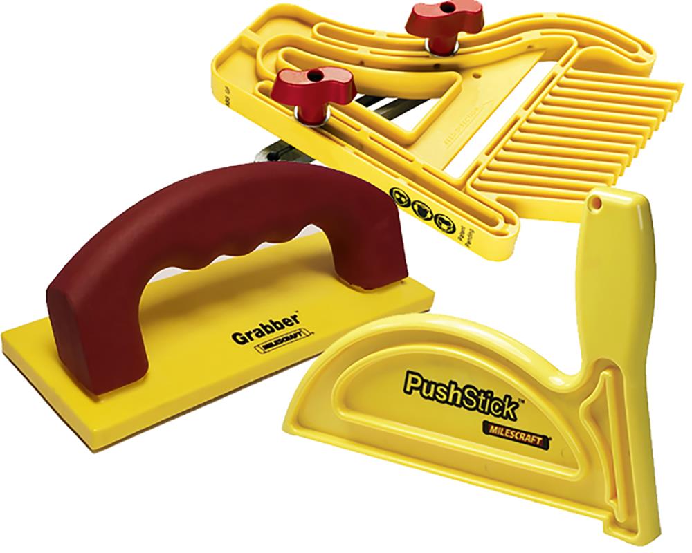 Kit de seguridad Milescraft - Plantilla pluma, agarradera y empujador para presión constante y carpintería segura 73340003