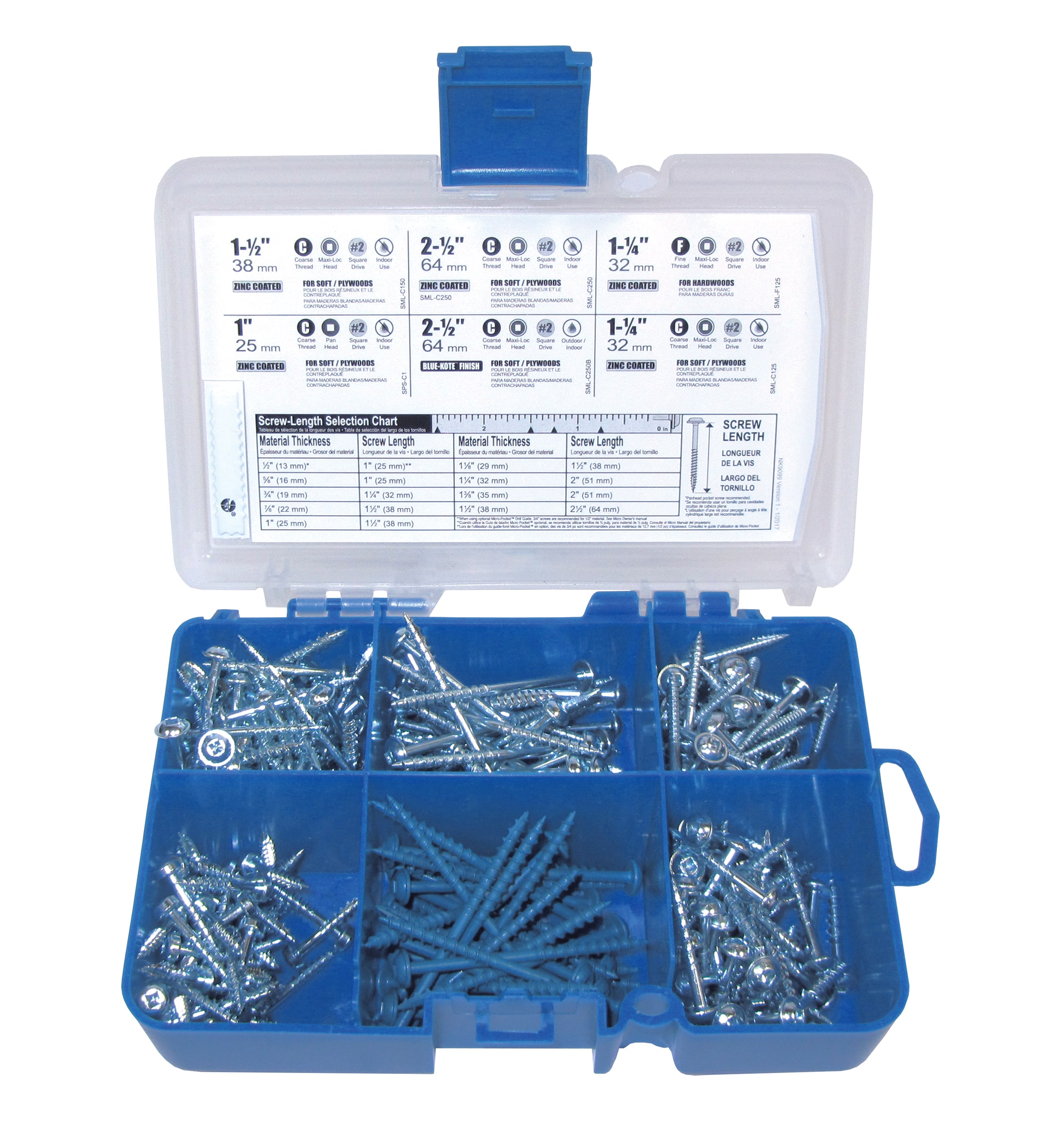 Kit de tornillos de iniciación para agujero de bolsillo Kreg (260 tornillos en 6 tamaños populares) SK04