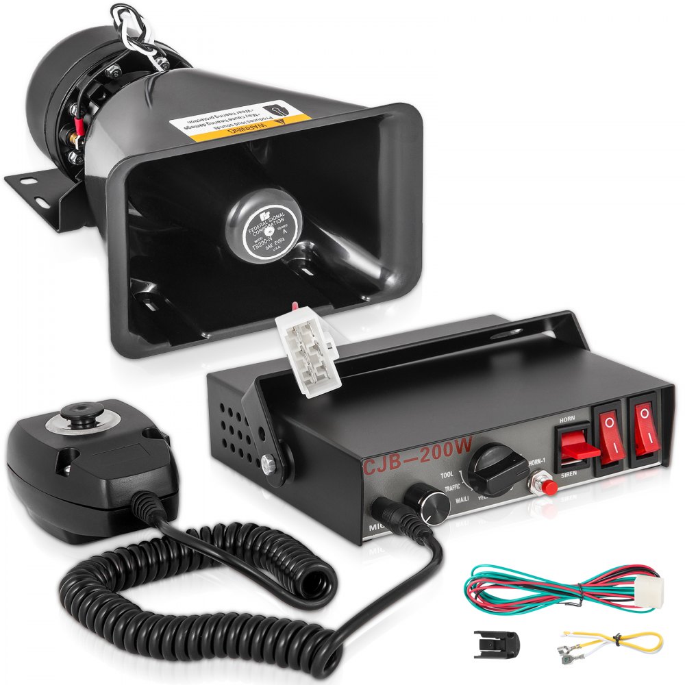 VEVOR 200W Car Warning Alarm Vehicle 7 Sound Loud Warning Alarm Kit MIC System Emergency Fire Siren PA Speaker - HHQ200W7SDCZ00001V0