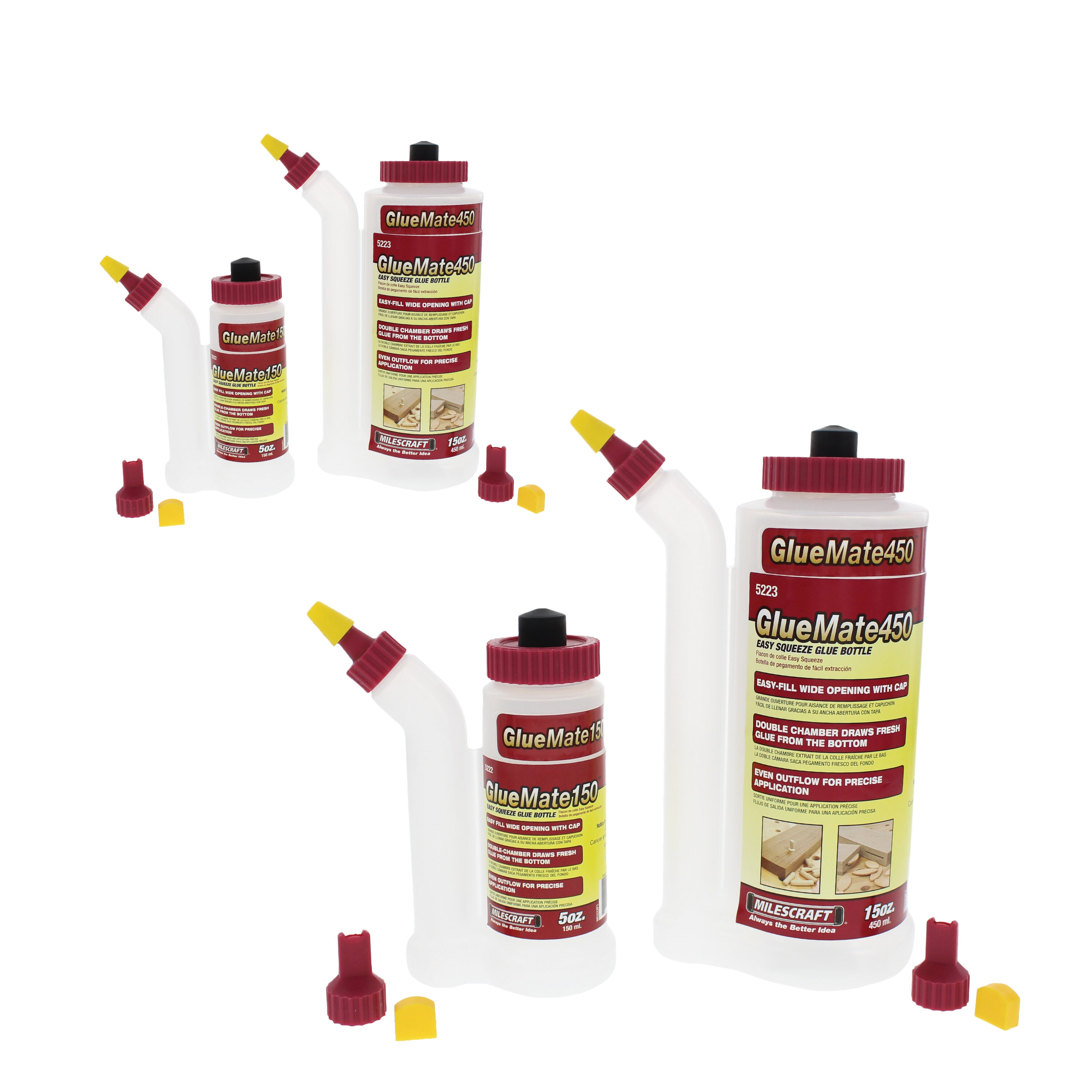 Paquete de 4 botellas de pegamento con puntas Milescraft Gluematekit 73690003