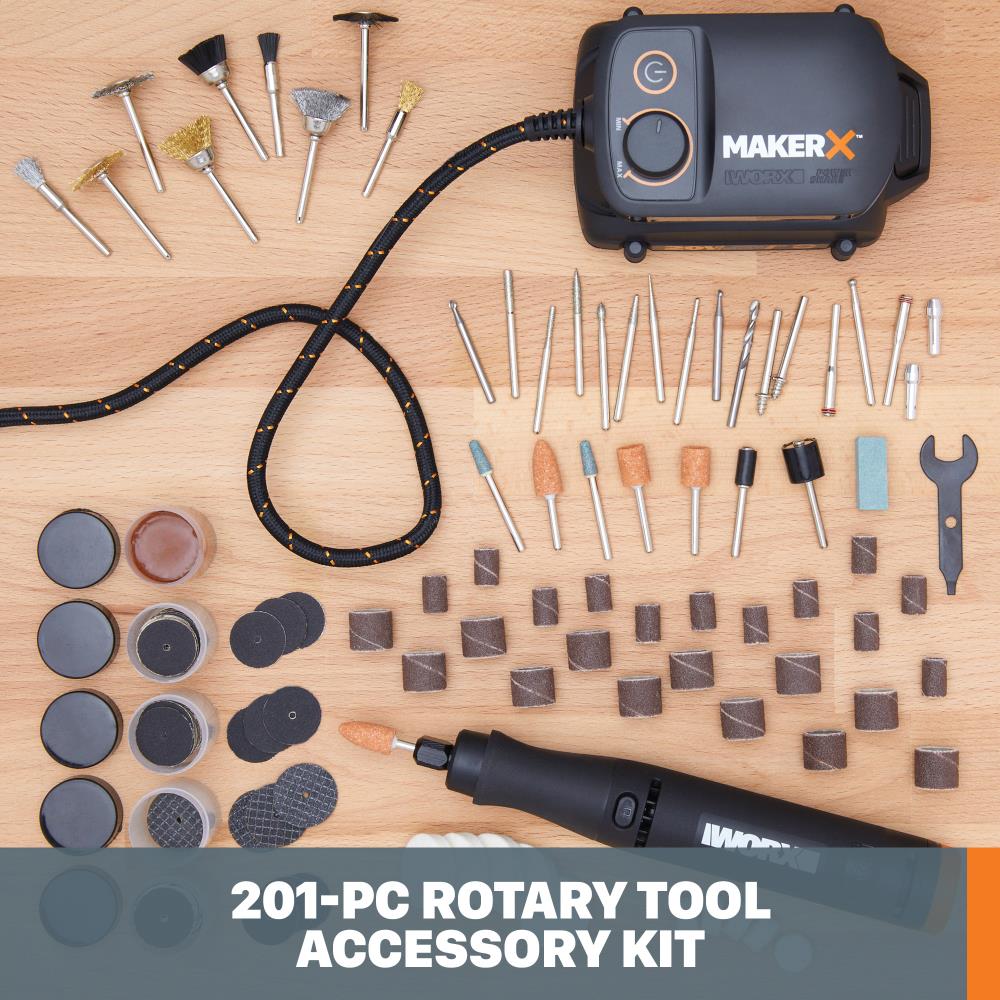 Kit de Accesorios para Herramienta Rotativa WORX MakerX para Todas las Herramientas Rotativas Estándar (201 Piezas) WA7208