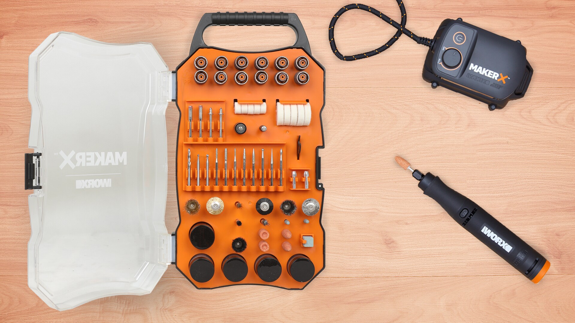 Kit de Accesorios para Herramienta Rotativa WORX MakerX para Todas las Herramientas Rotativas Estándar (201 Piezas) WA7208