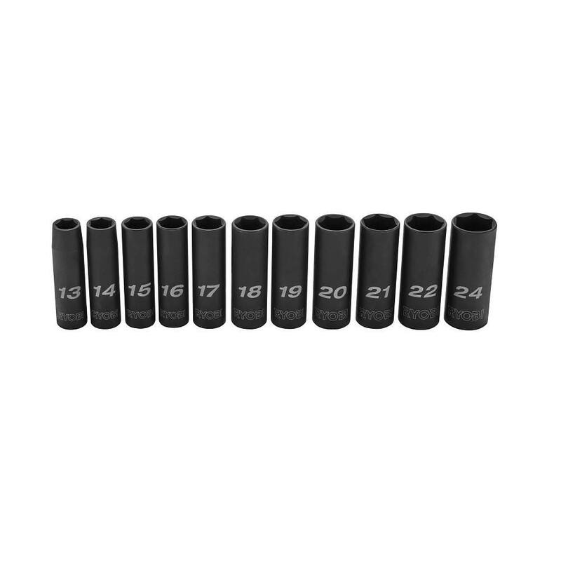 RYOBI Juego de dados de impacto profundo métrico de 1/2 pulgadas (11 piezas) - RHMTIS31102