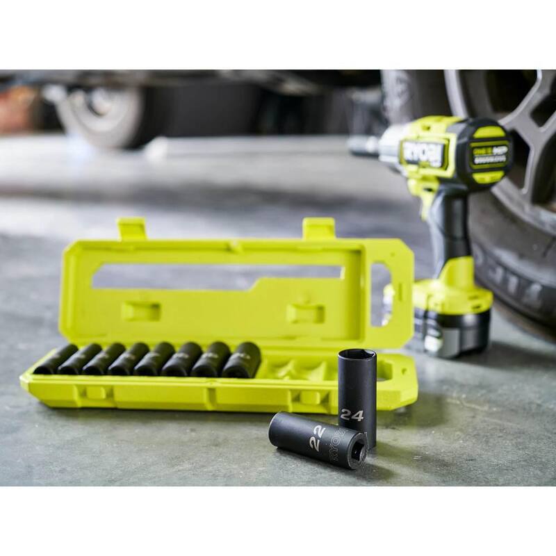 RYOBI Juego de dados de impacto profundo métrico de 1/2 pulgadas (11 piezas) - RHMTIS31102