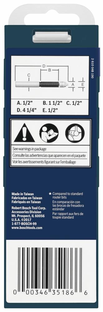 Broca para router con punta de carburo de 1/2 pulgada para plantillas/acabados 85601MC de Bosch