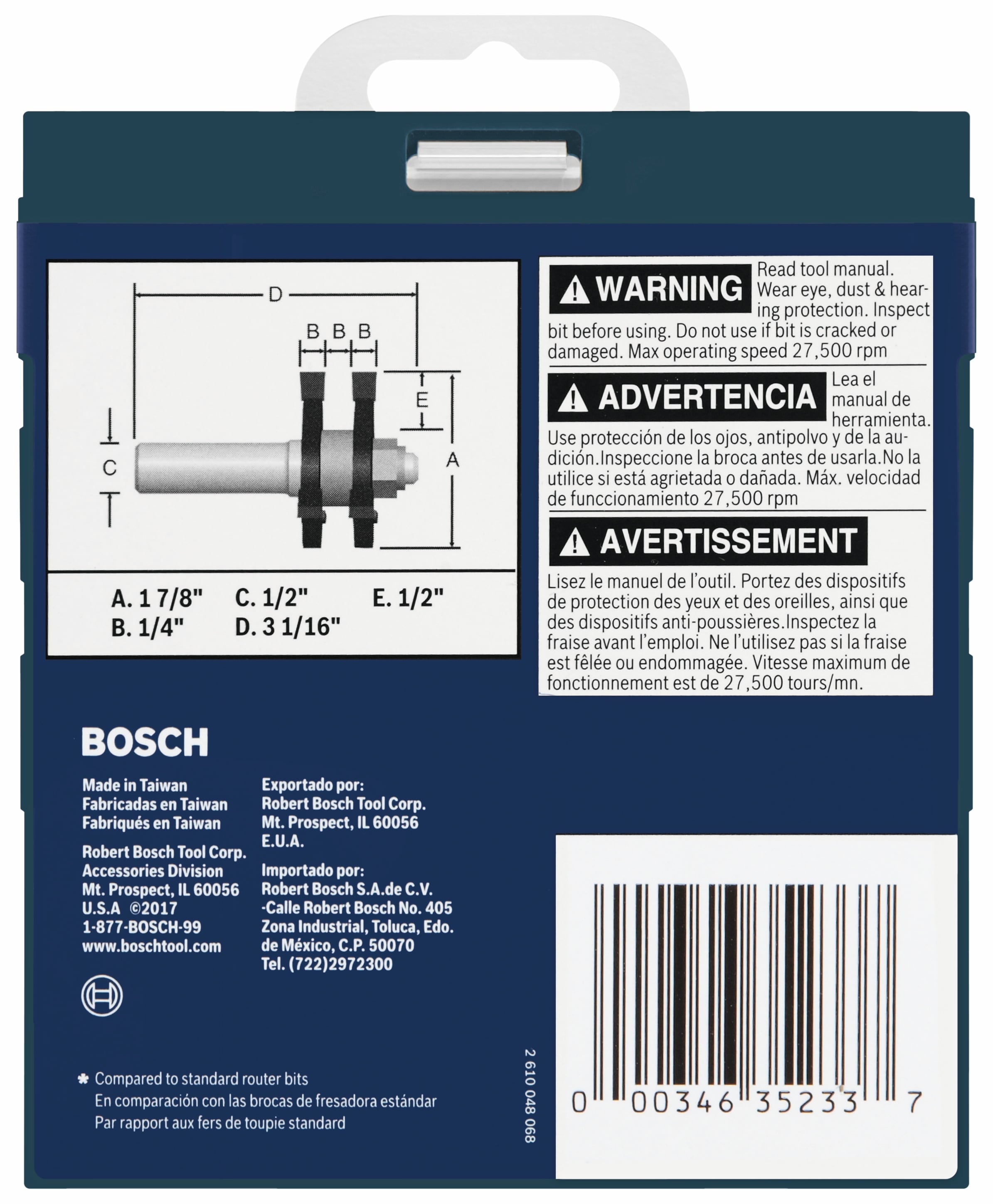 Broca Router de ranura y lengüeta con punta de carburo de 1-7/8 pulgadas Bosch 84624MC