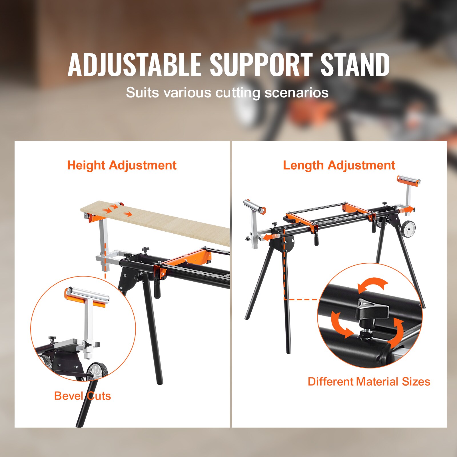 Soporte ajustable de acero para sierra ingletadora rodante de 550 lb VEVOR RZXXQ100500LBUTQPV0