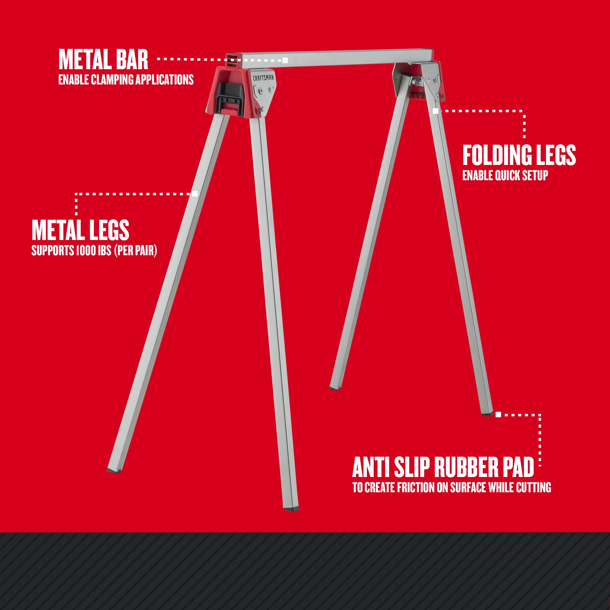 Soporte para sierra de metal CRAFTSMAN Essential de 33.66 pulgadas de ancho x 28.9 pulgadas de alto (capacidad de 1000 lb) CMST11154