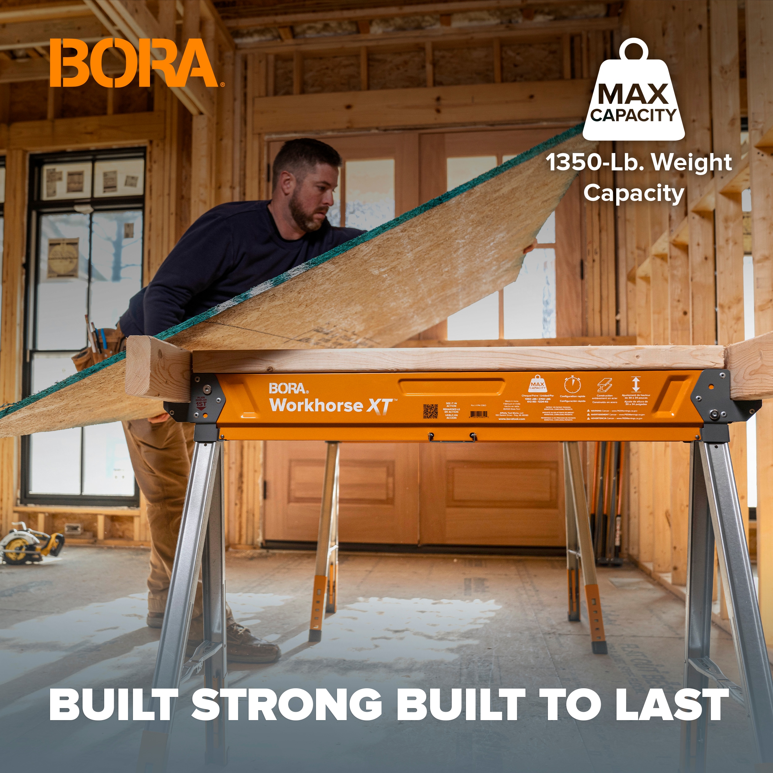 BORA Workhorse XT Caballo de Sierra Ajustable de Acero de 38 pulgadas de ancho por 30 pulgadas de alto (Capacidad de 1350 lb) PM-3360